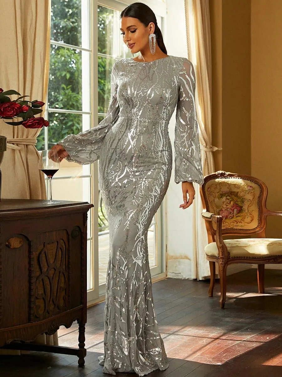 Long Sleeve Maxi Mermaid Sequin Dress XJ1500