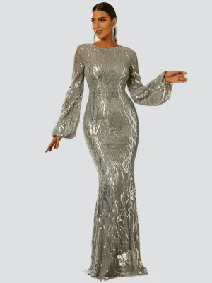 Long Sleeve Maxi Mermaid Sequin Dress XJ1500