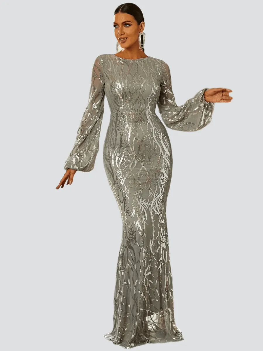 Long Sleeve Maxi Mermaid Sequin Dress XJ1500