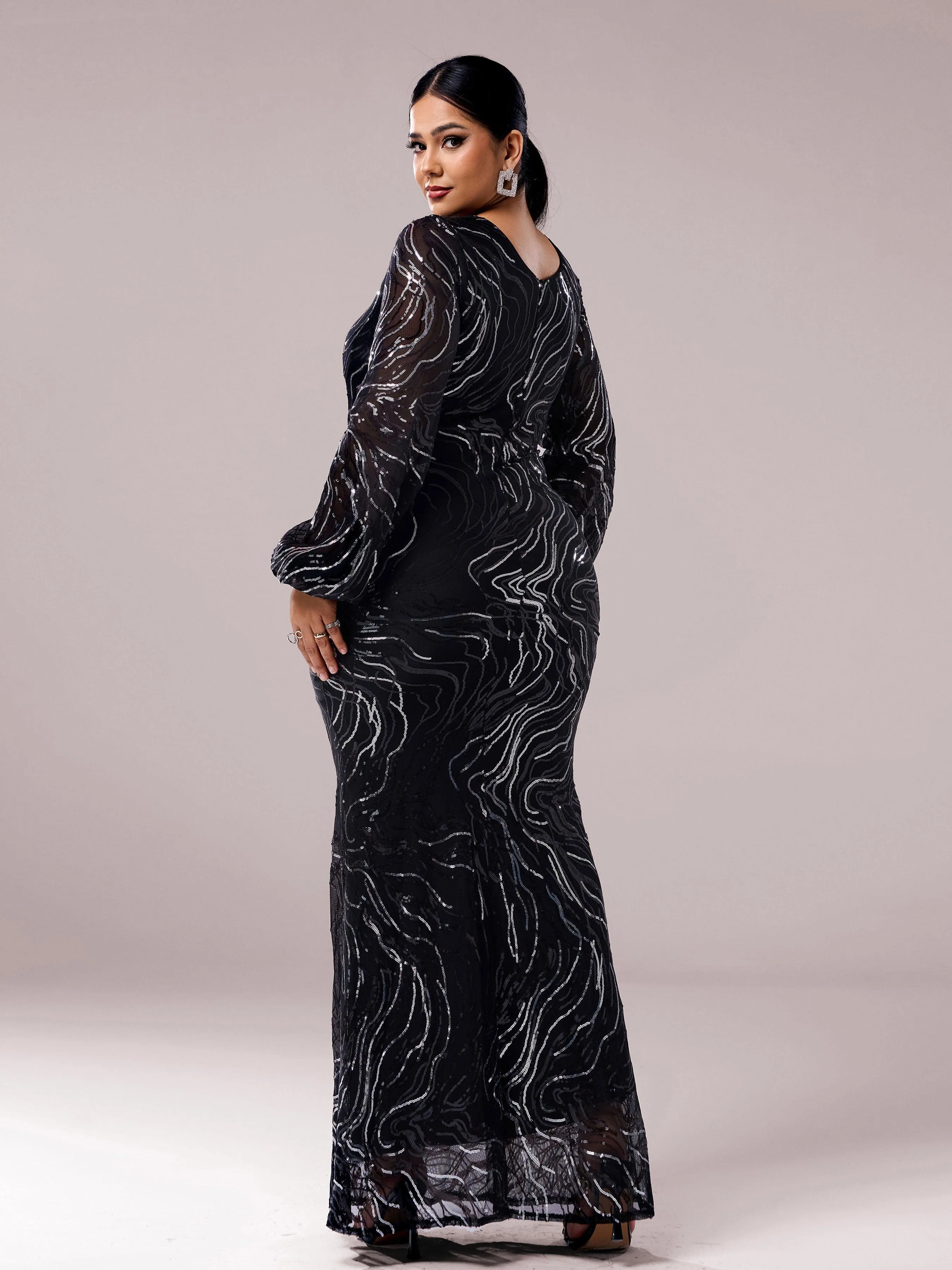 Long Sleeve Maxi Mermaid Sequin Dress XJ1500
