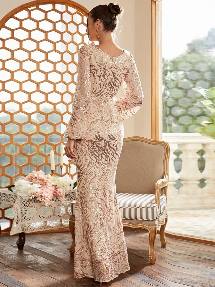 Long Sleeve Maxi Mermaid Sequin Dress XJ1500