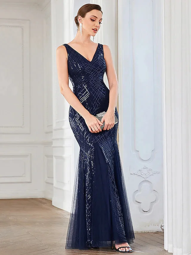 Luolandi A-Line Party Dresses Elegant Dress Wedding Guest Floor Length Sleeveless V Neck Tulle