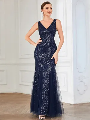 Luolandi A-Line Party Dresses Elegant Dress Wedding Guest Floor Length Sleeveless V Neck Tulle
