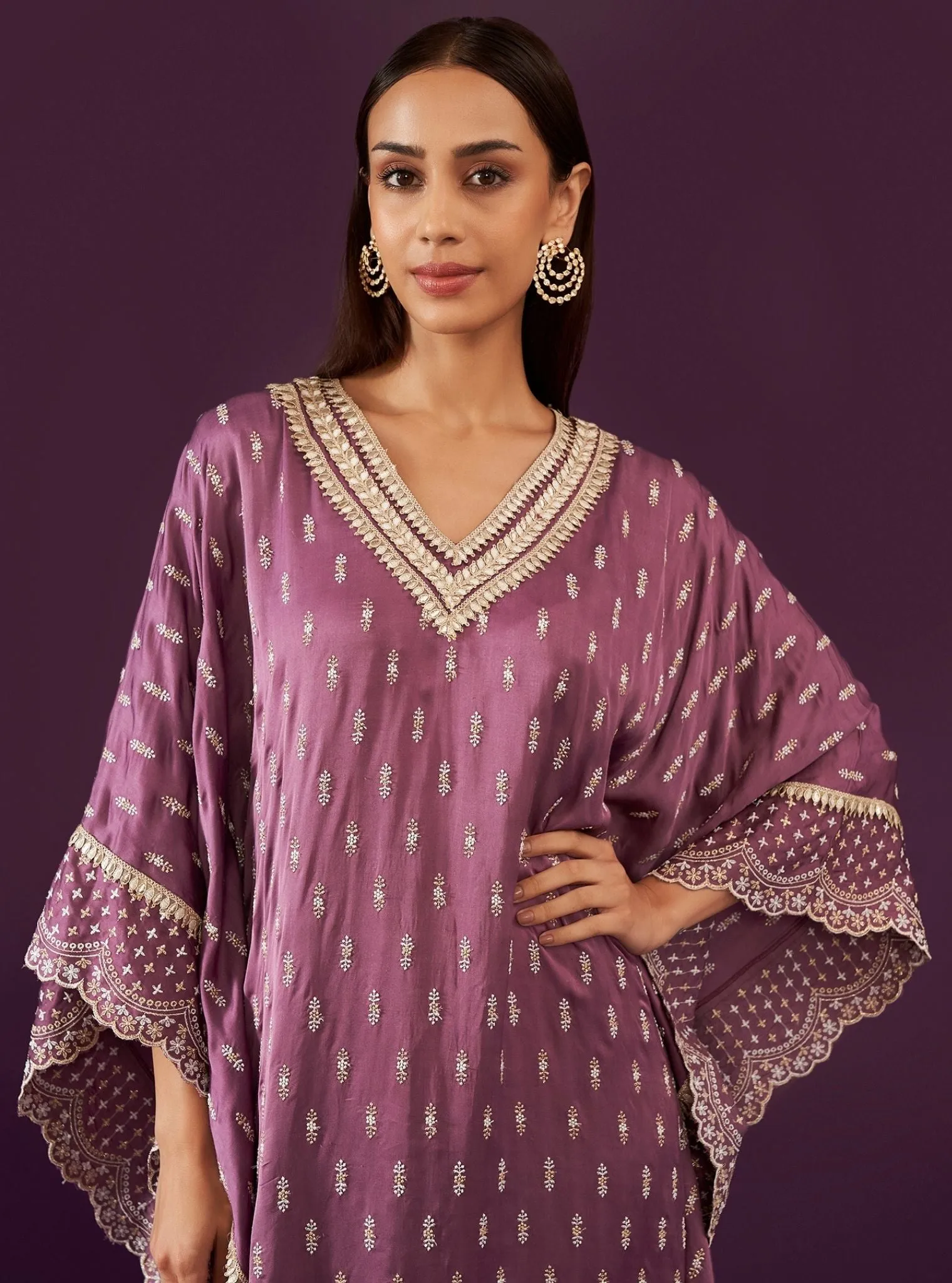 Mulmul Cupro Satin Florian Purple kaftan
