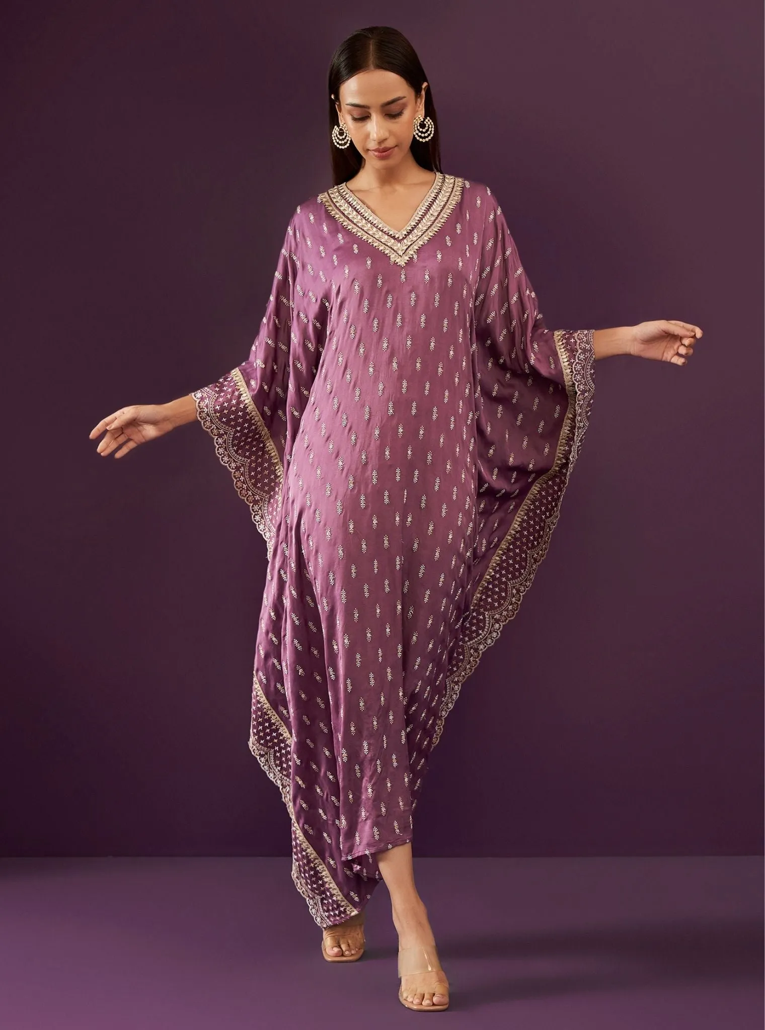 Mulmul Cupro Satin Florian Purple kaftan