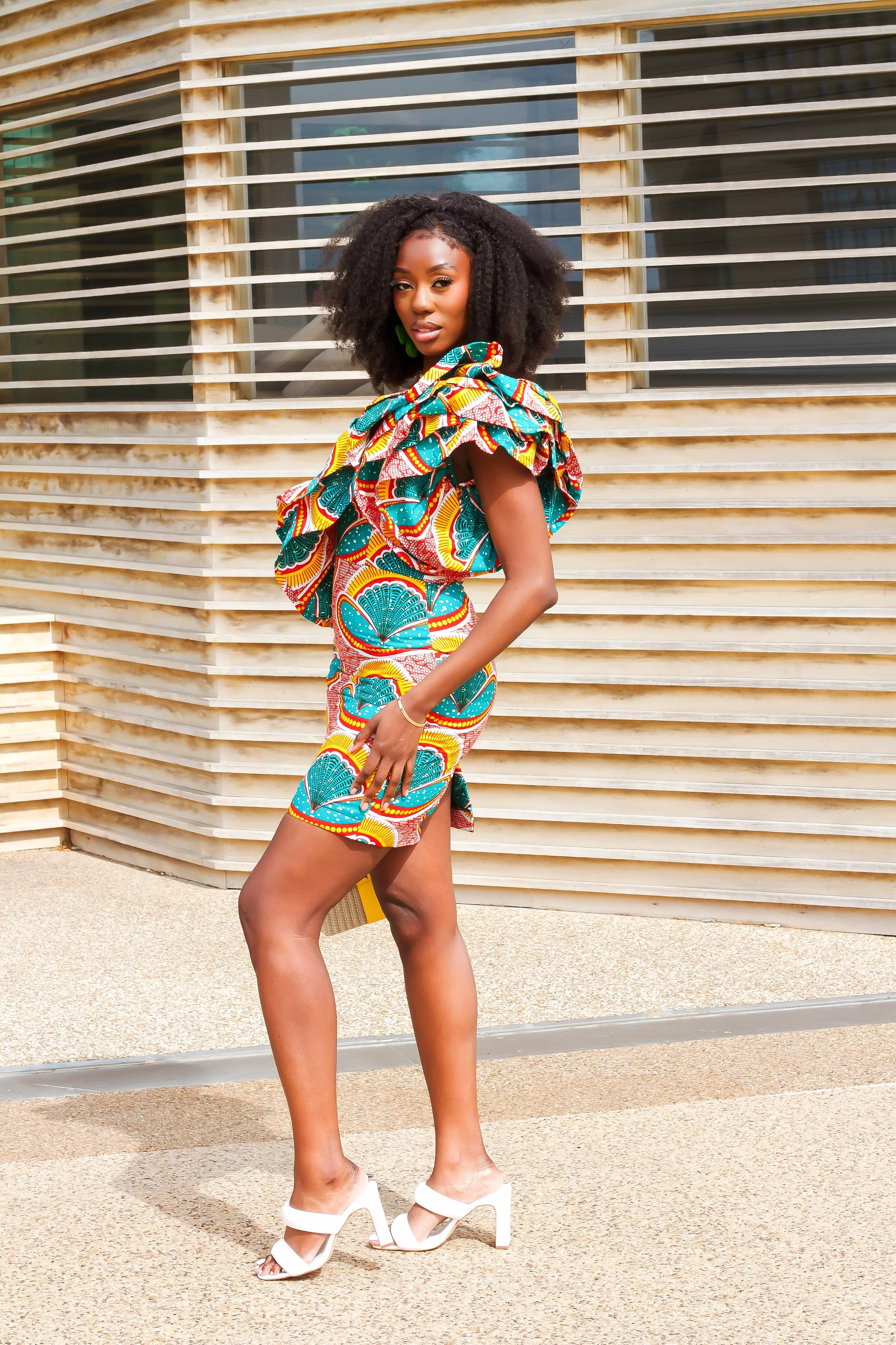 New in - Mono Strap Frock Style African Print Bodycon Mini Dress - Aneka