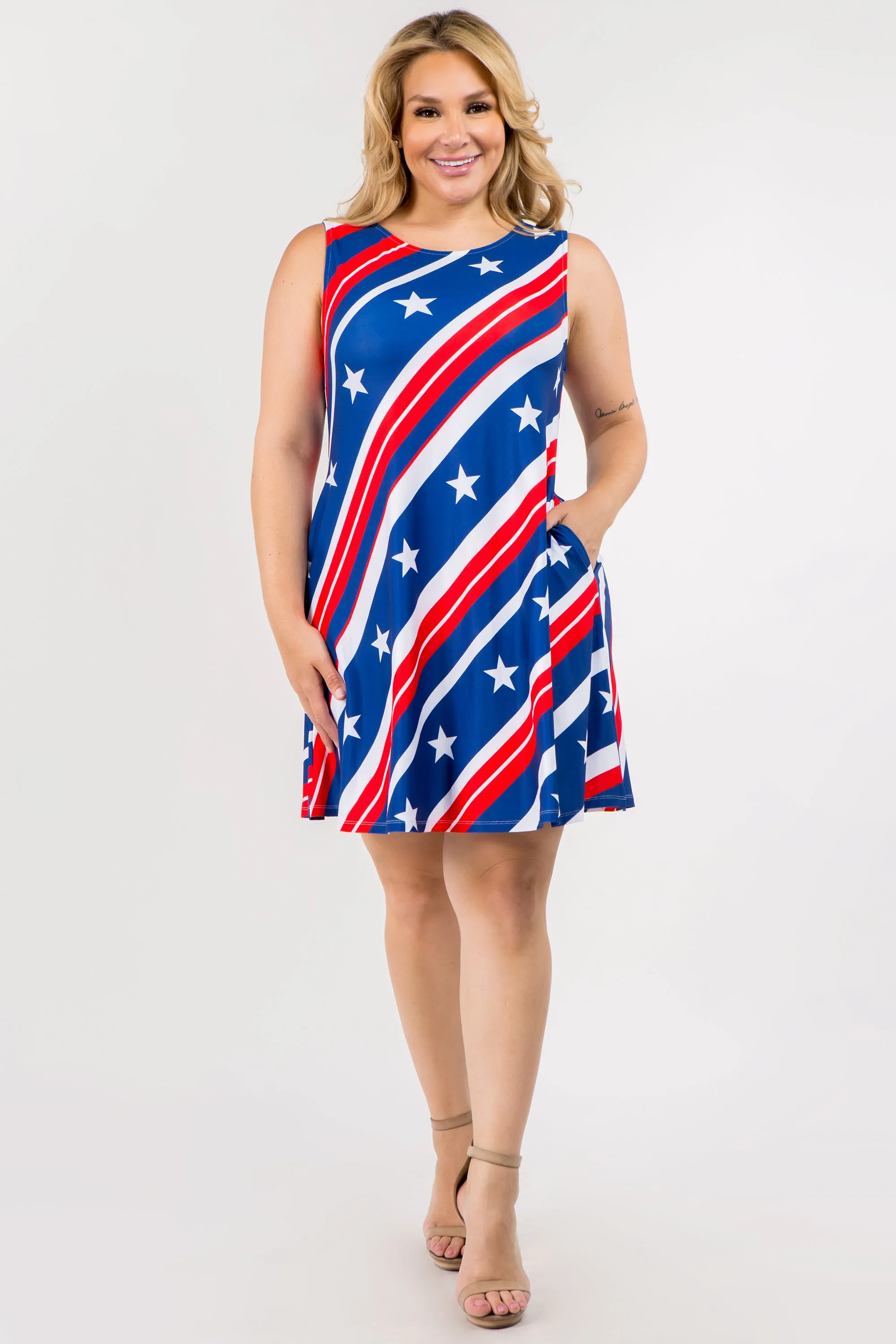 Plus Size Beaming Stars and Stripes Tank Dress