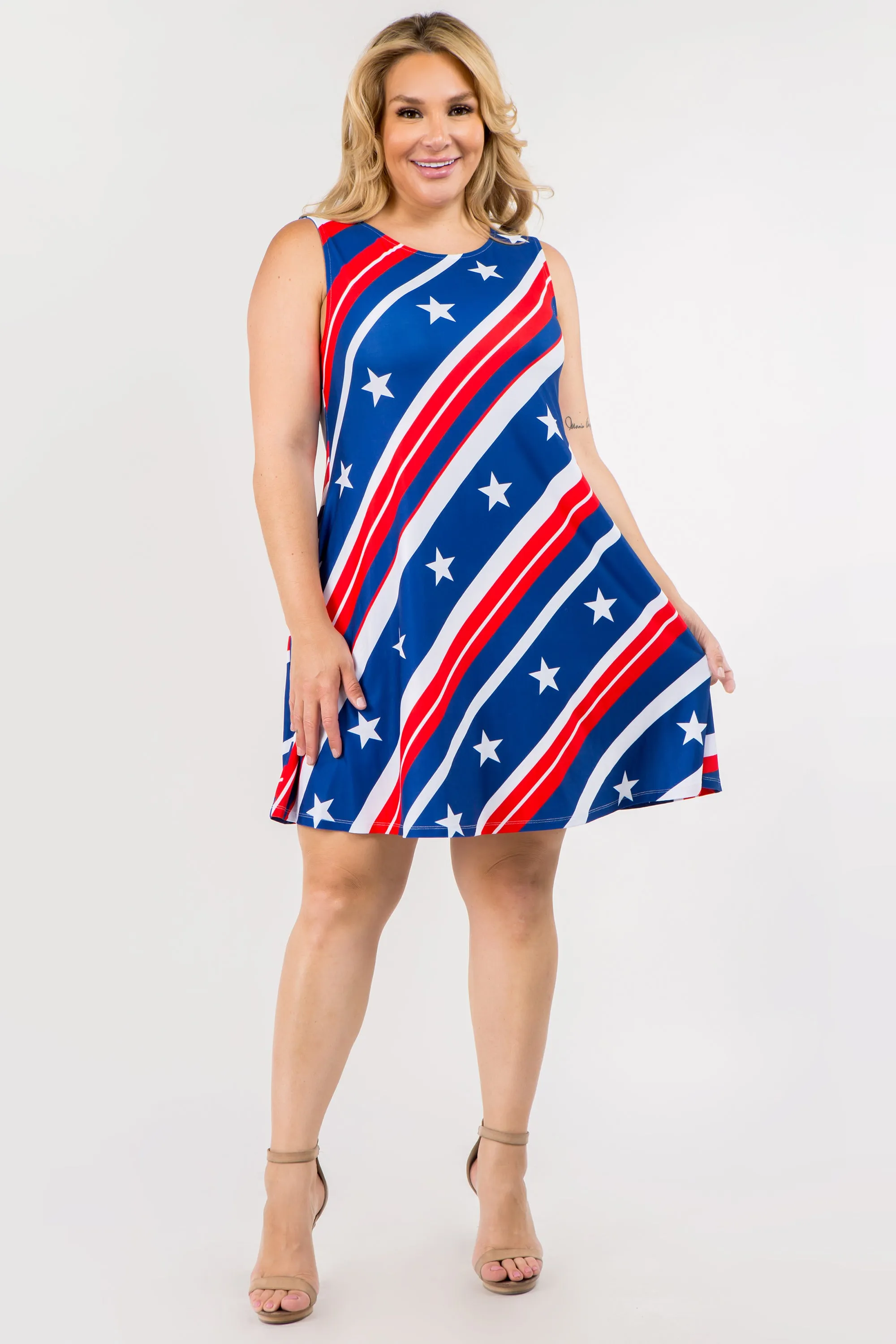 Plus Size Beaming Stars and Stripes Tank Dress
