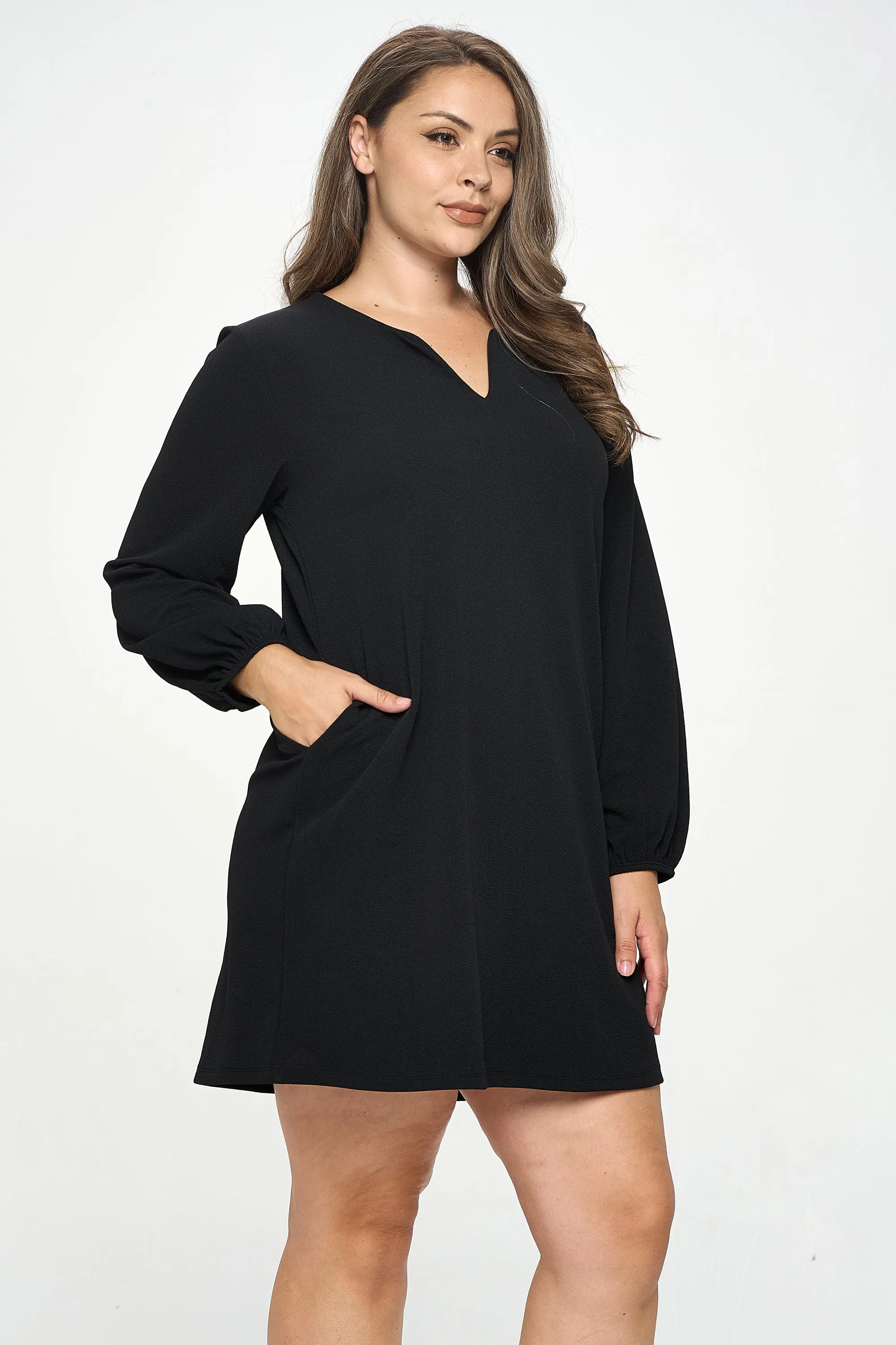 Plus Women's Long Sleeve Shift Dress