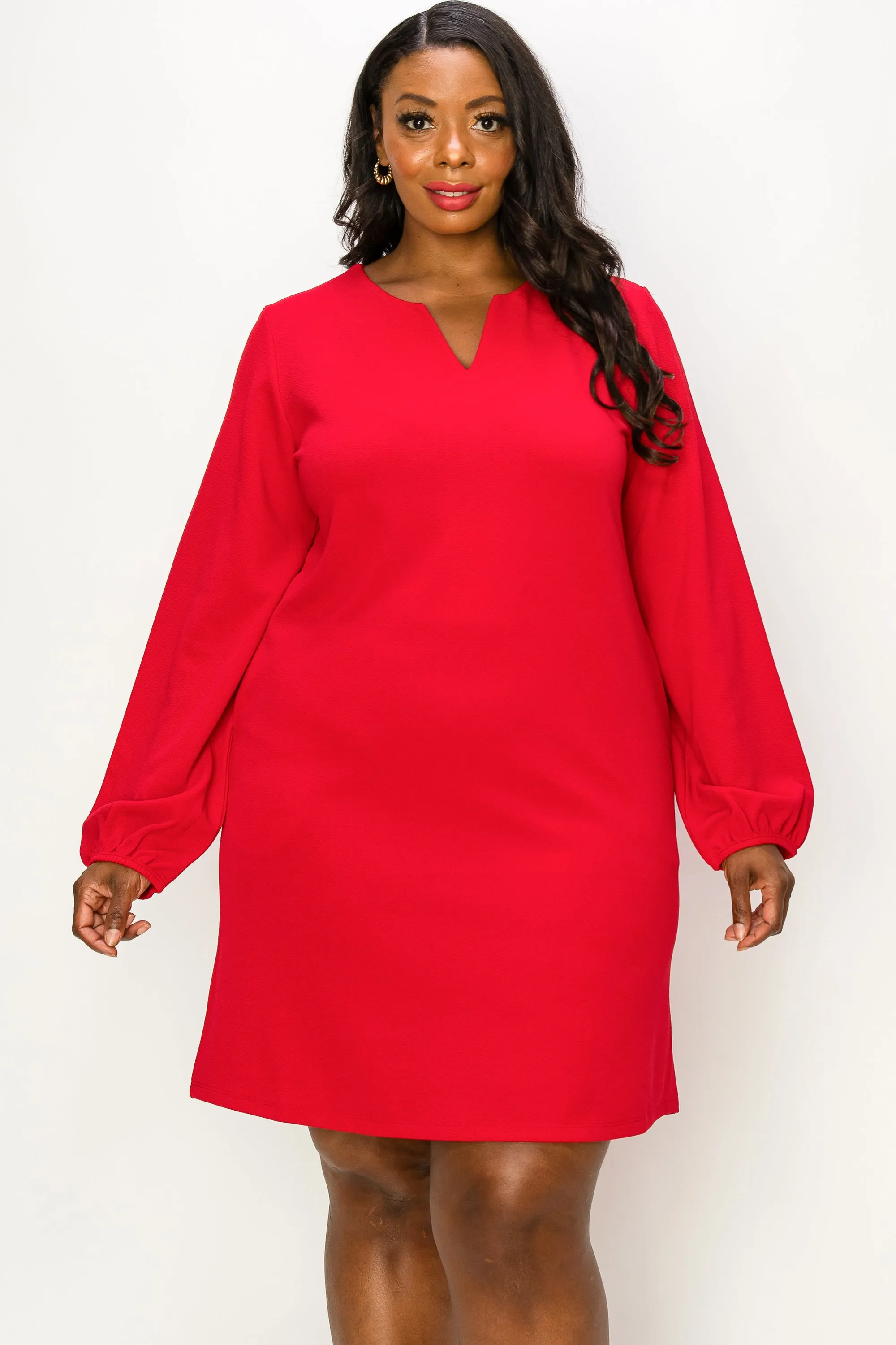 Plus Women's Long Sleeve Shift Dress