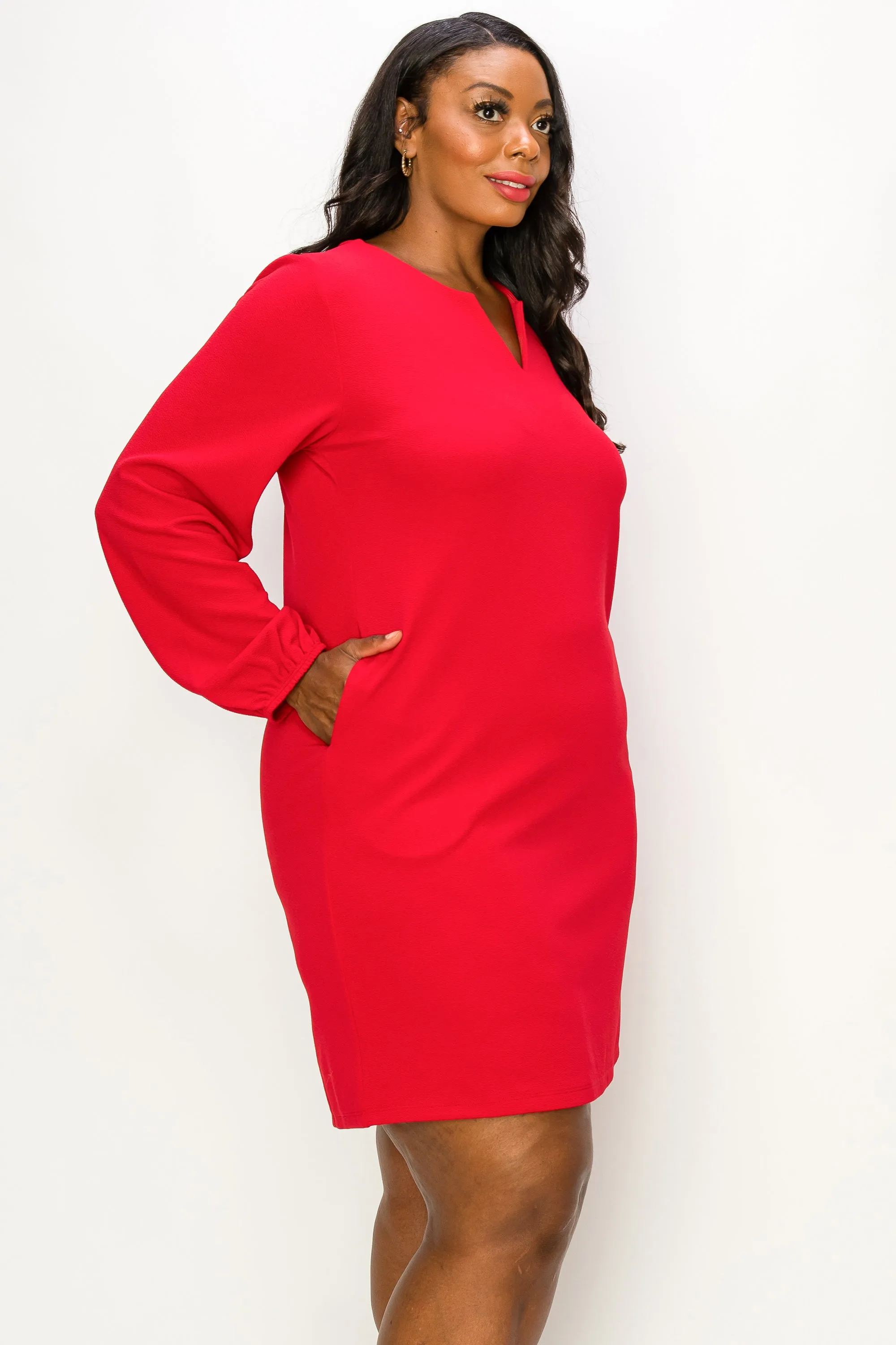 Plus Women's Long Sleeve Shift Dress