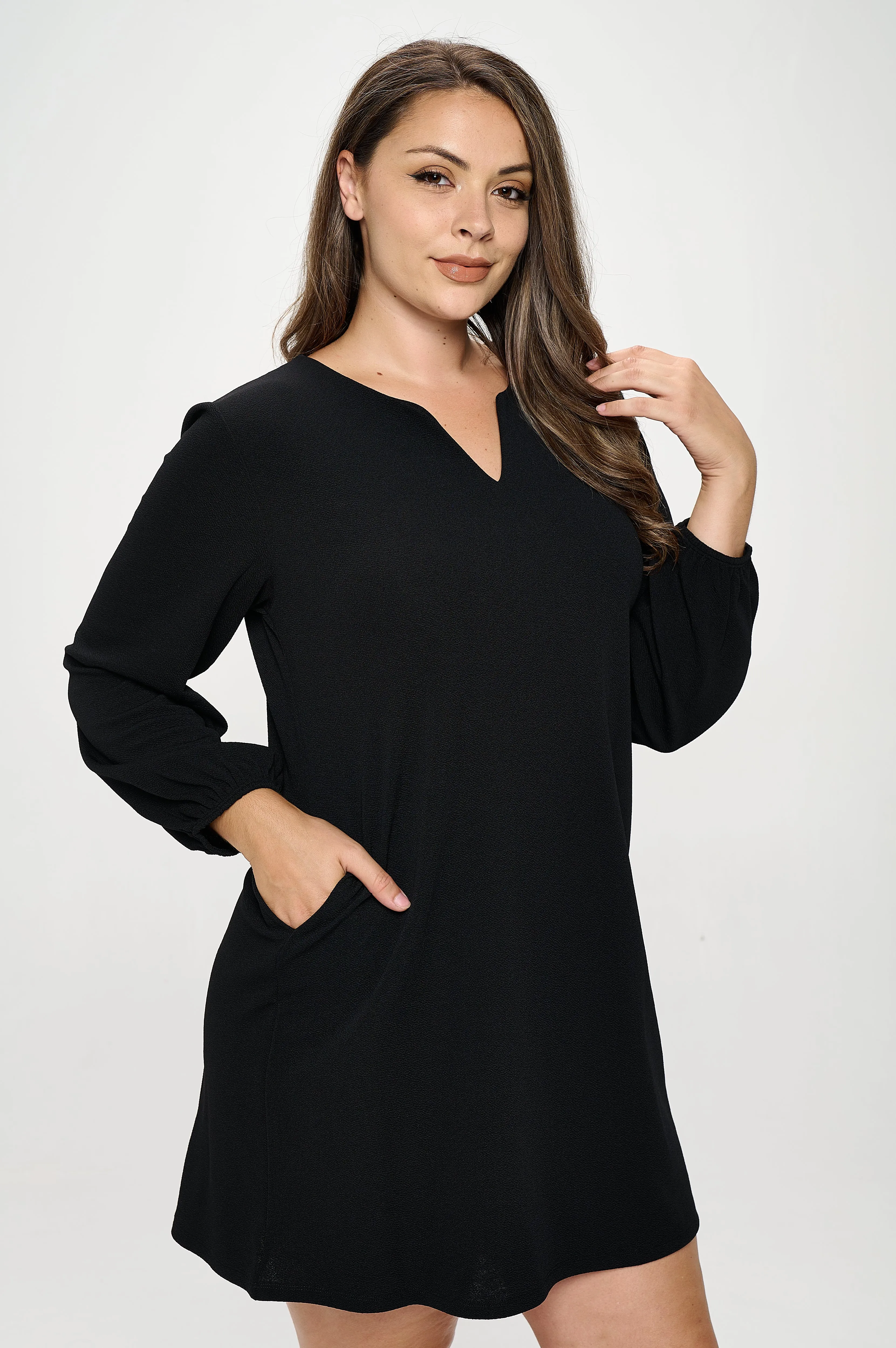 Plus Women's Long Sleeve Shift Dress