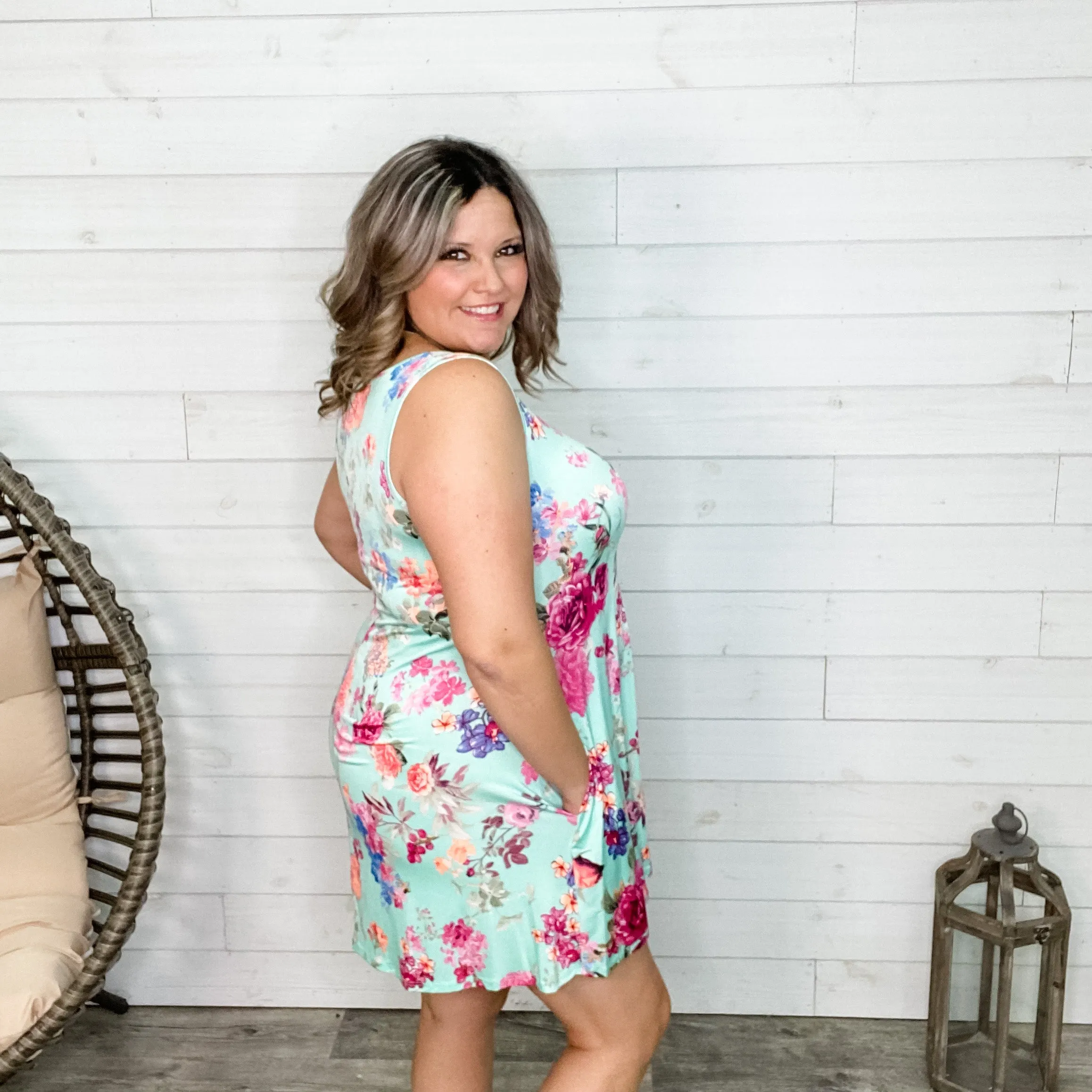 "Feeling It" V Neck Floral Tank Dress with Pockets