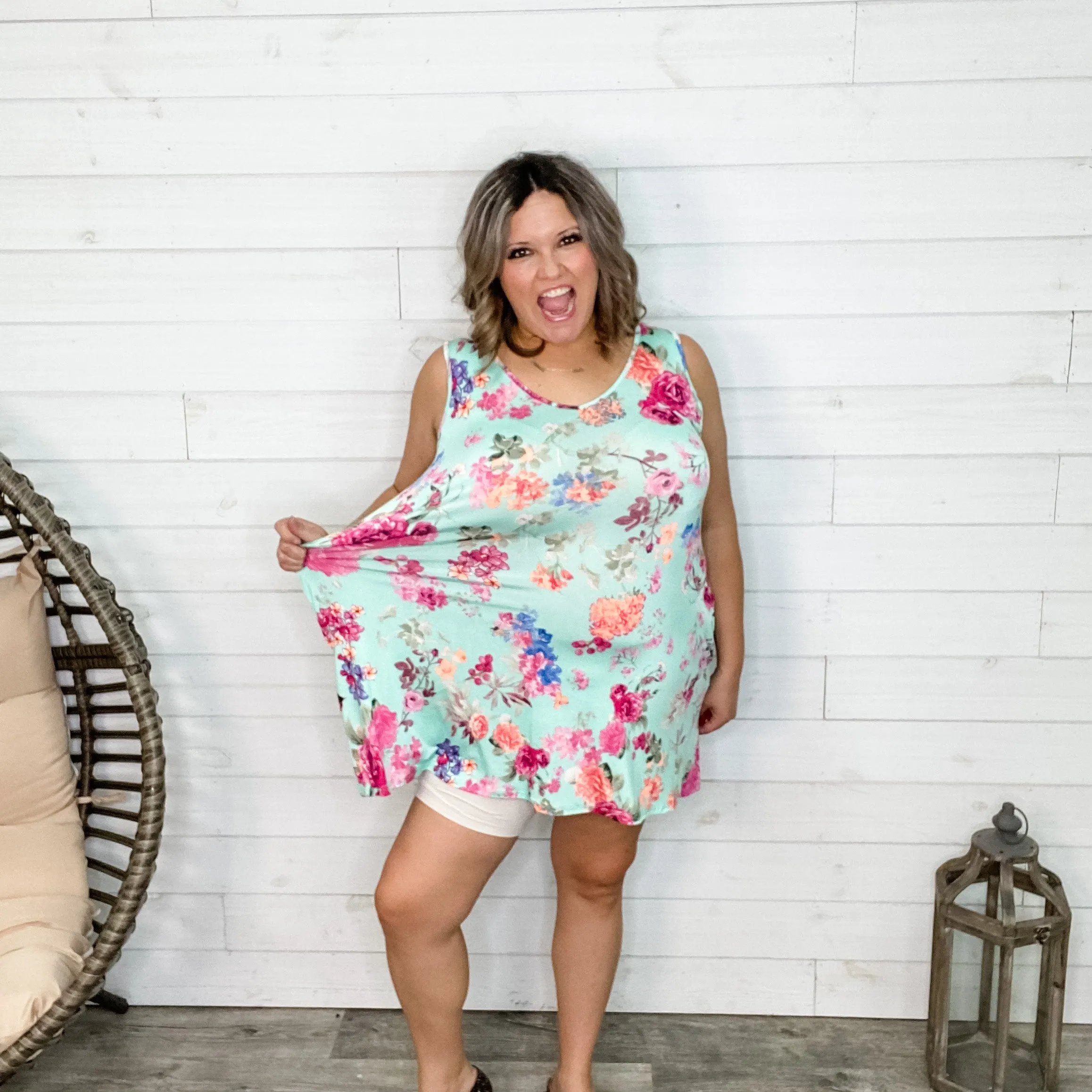 "Feeling It" V Neck Floral Tank Dress with Pockets