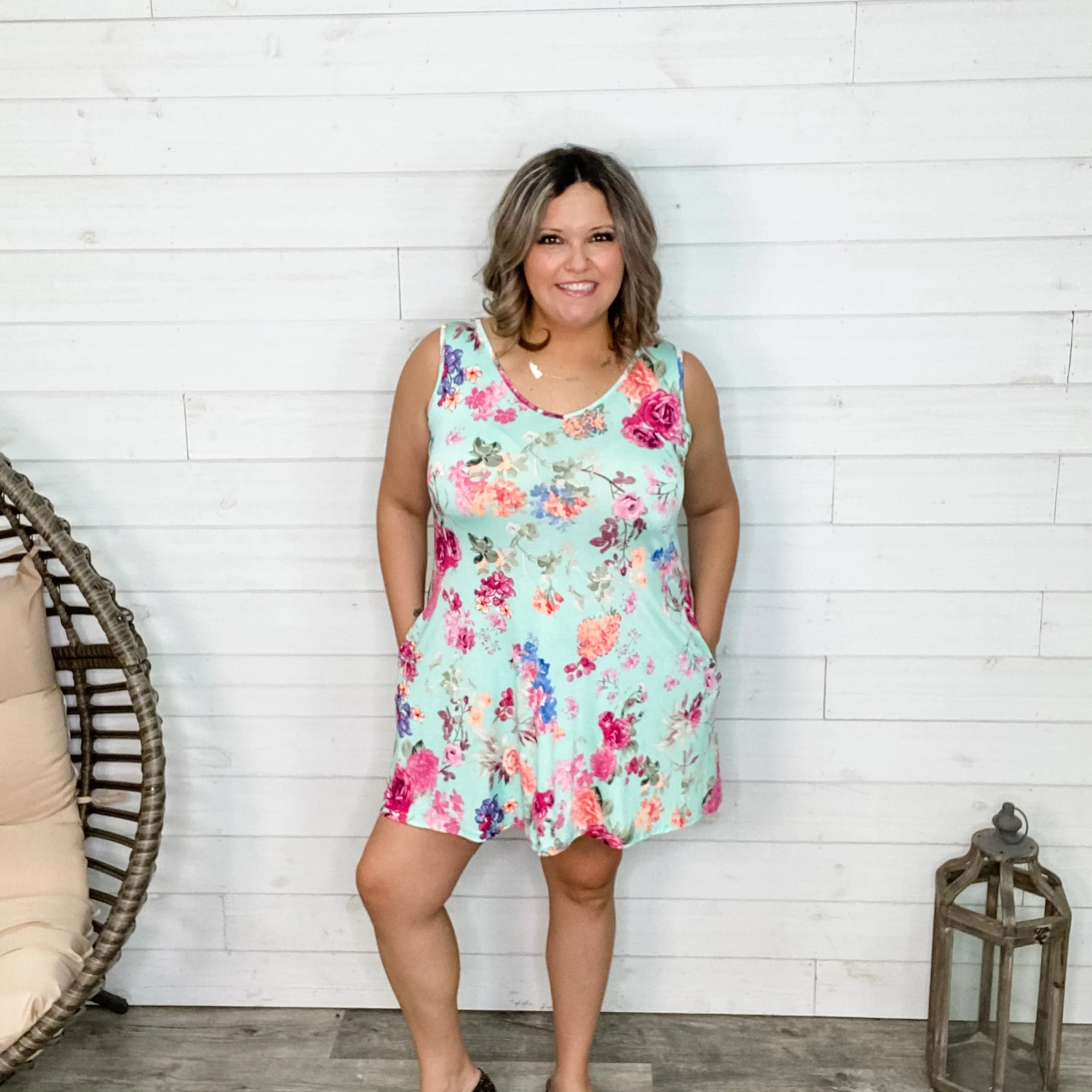 "Feeling It" V Neck Floral Tank Dress with Pockets