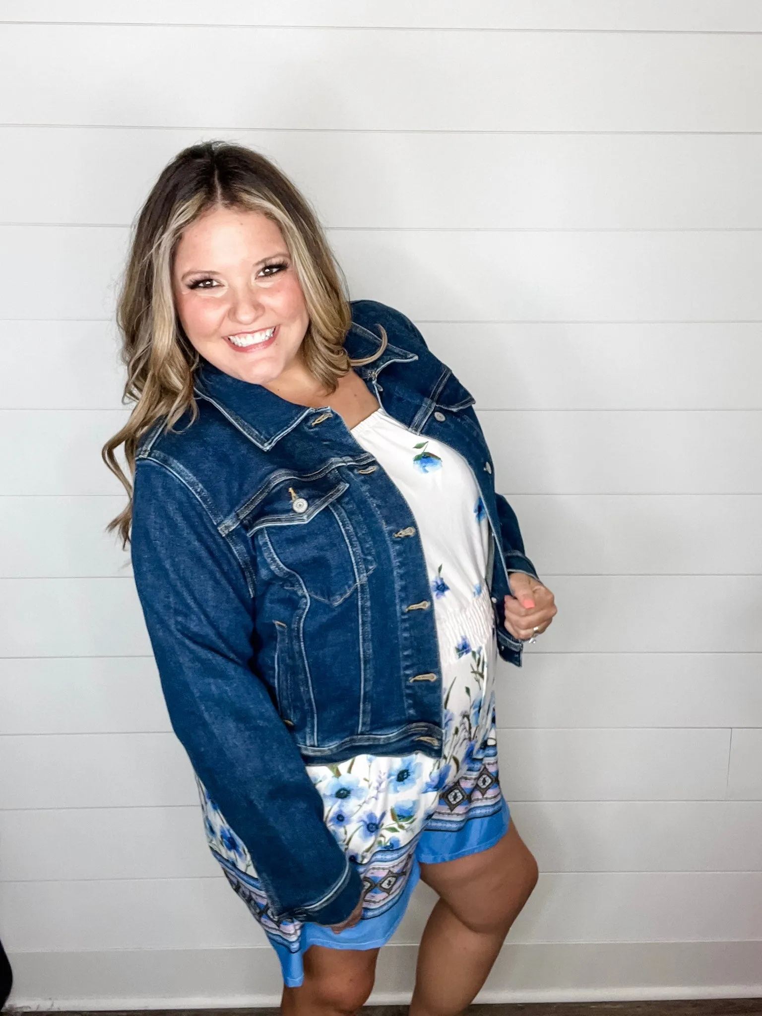 "Gideon" Ruffle Strap Romper with Pockets Cream & Blue