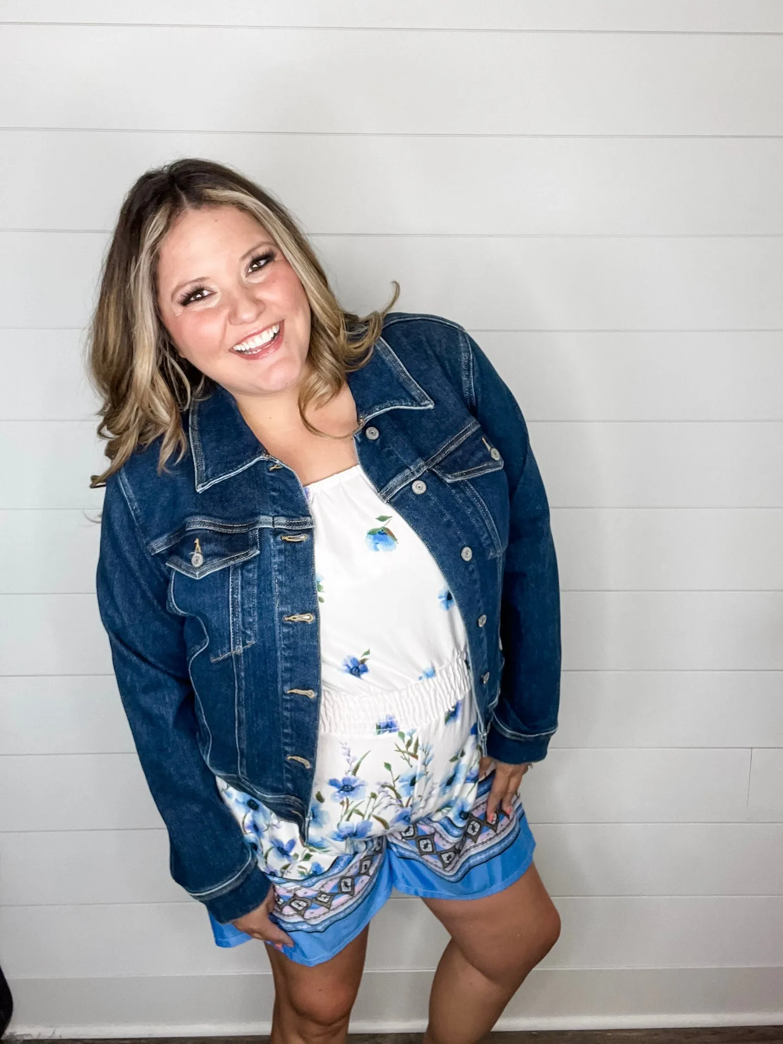 "Gideon" Ruffle Strap Romper with Pockets Cream & Blue