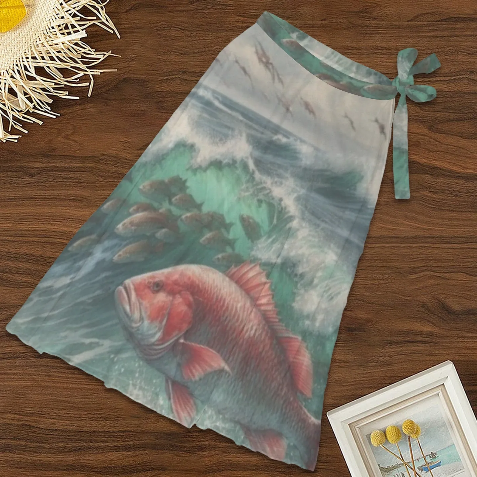 Red Tarpon Bathing Suit Cover, Wrap-Around Skirt