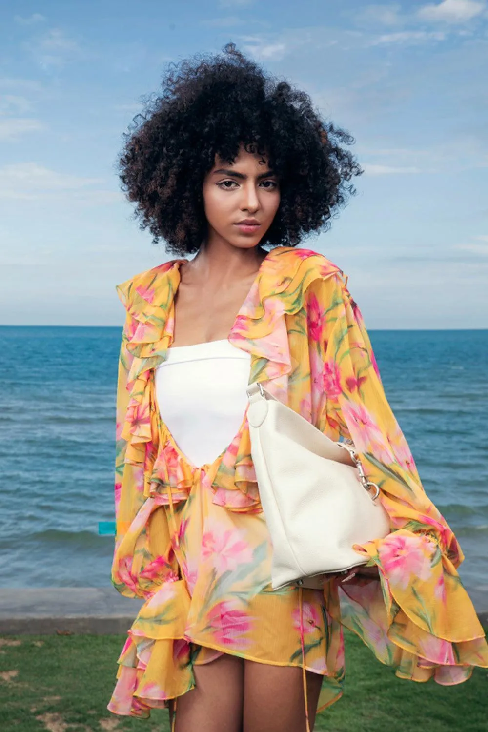 Ruth Straight Poet Sleeved Organza Voile Mini Dress