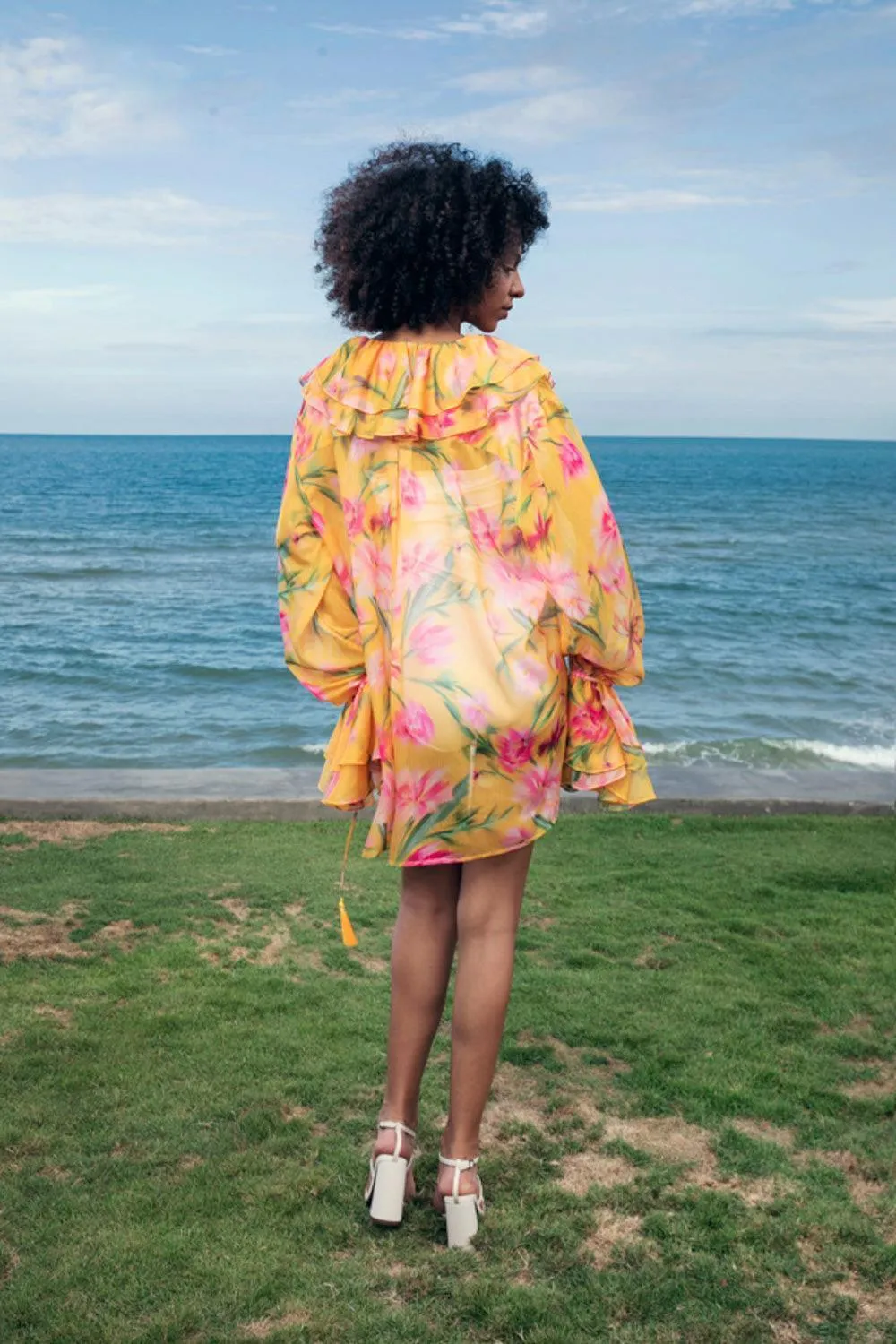 Ruth Straight Poet Sleeved Organza Voile Mini Dress