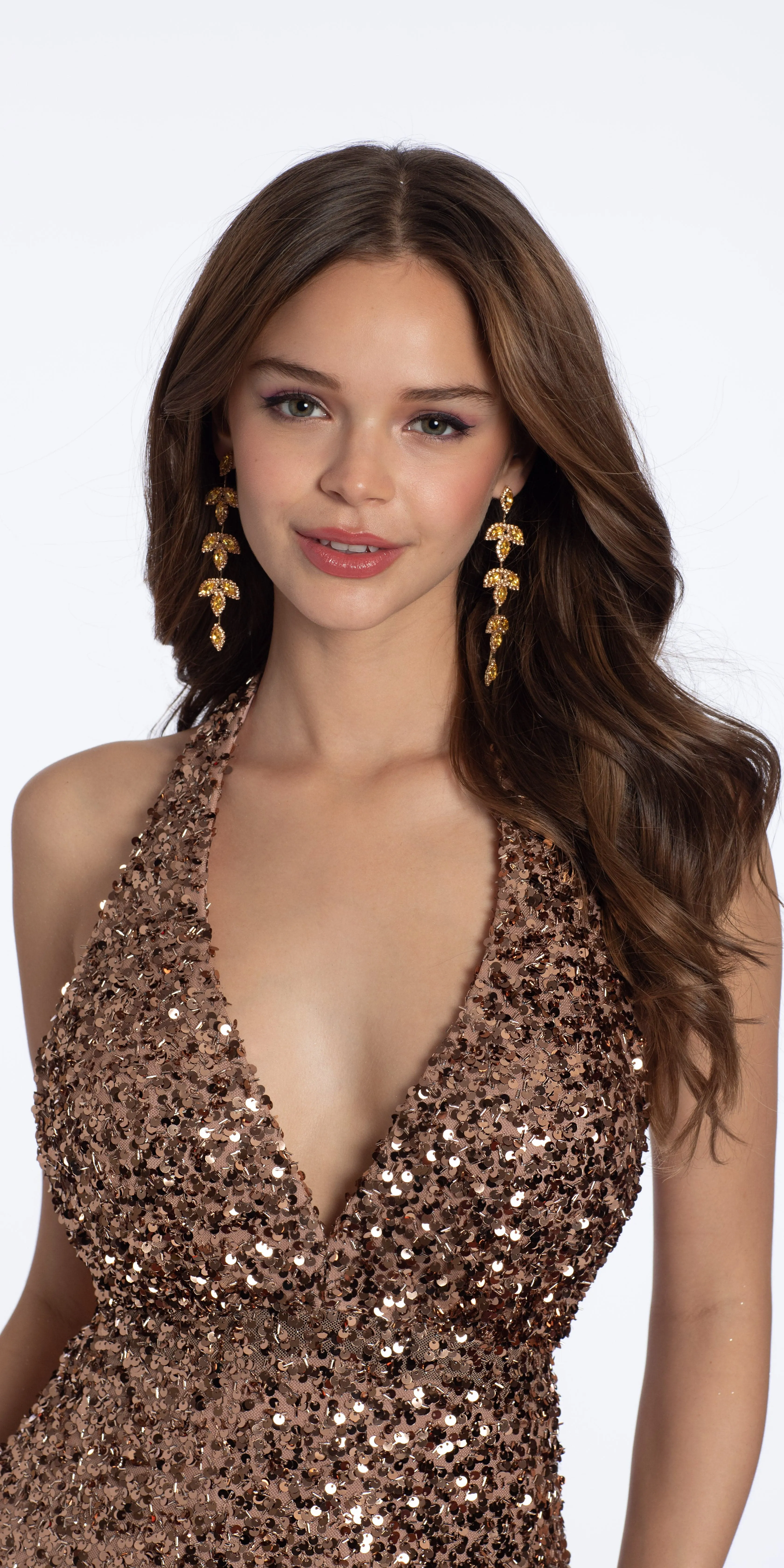 Sequin Halter Tie Back Column Dress