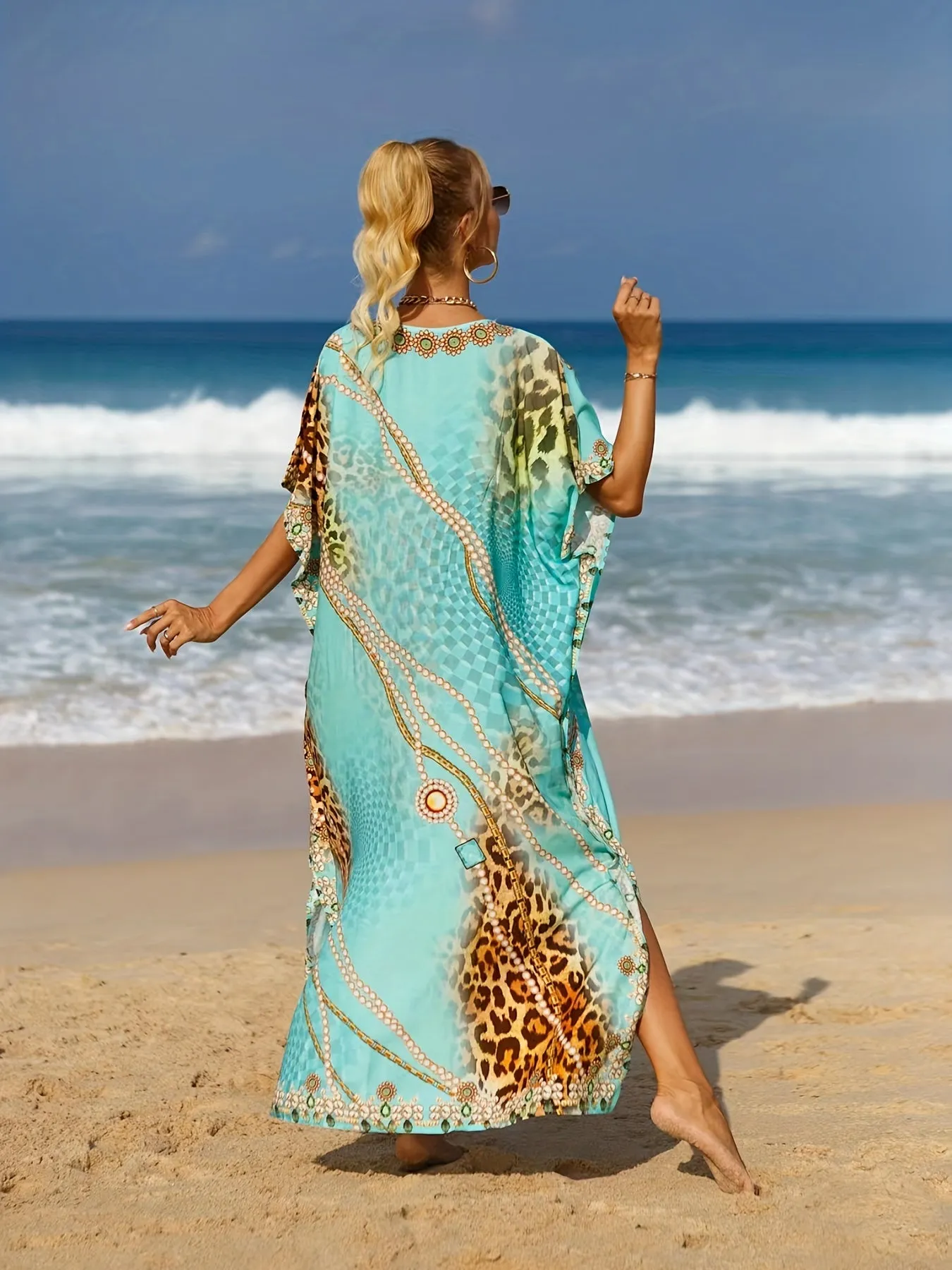 SERENA  VIBRANT TURQUOISE BEACH KAFTAN 