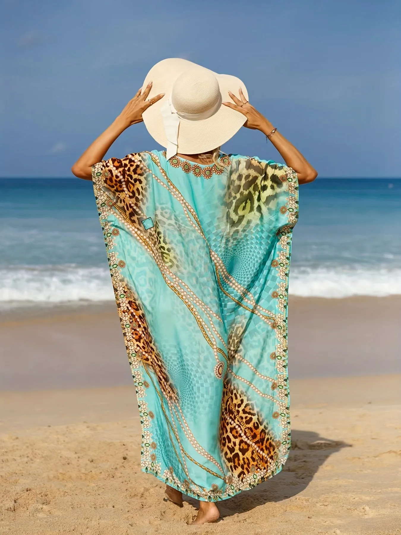 SERENA  VIBRANT TURQUOISE BEACH KAFTAN 
