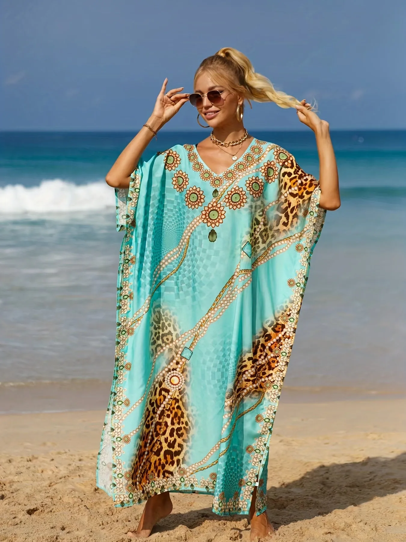 SERENA  VIBRANT TURQUOISE BEACH KAFTAN 