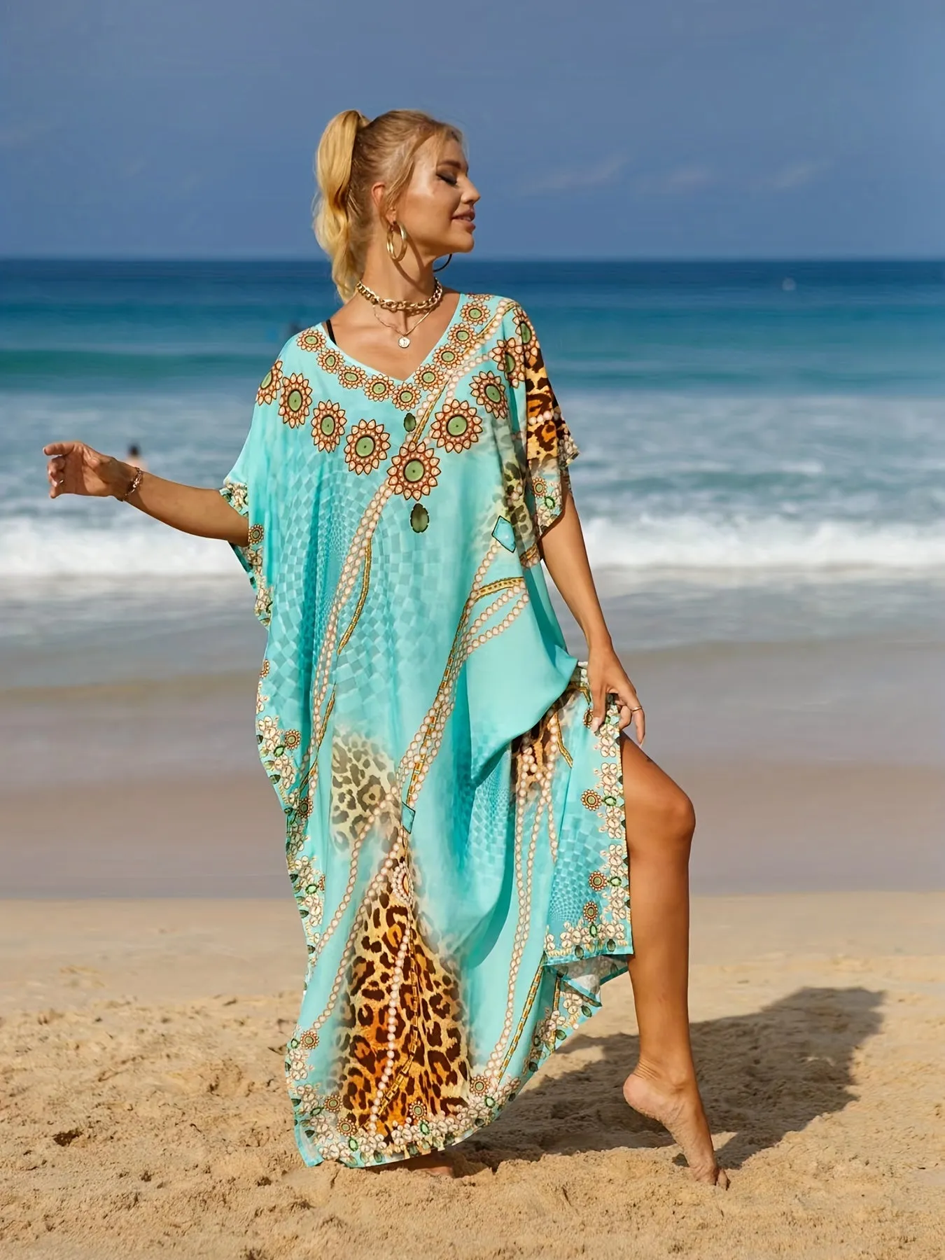 SERENA  VIBRANT TURQUOISE BEACH KAFTAN 
