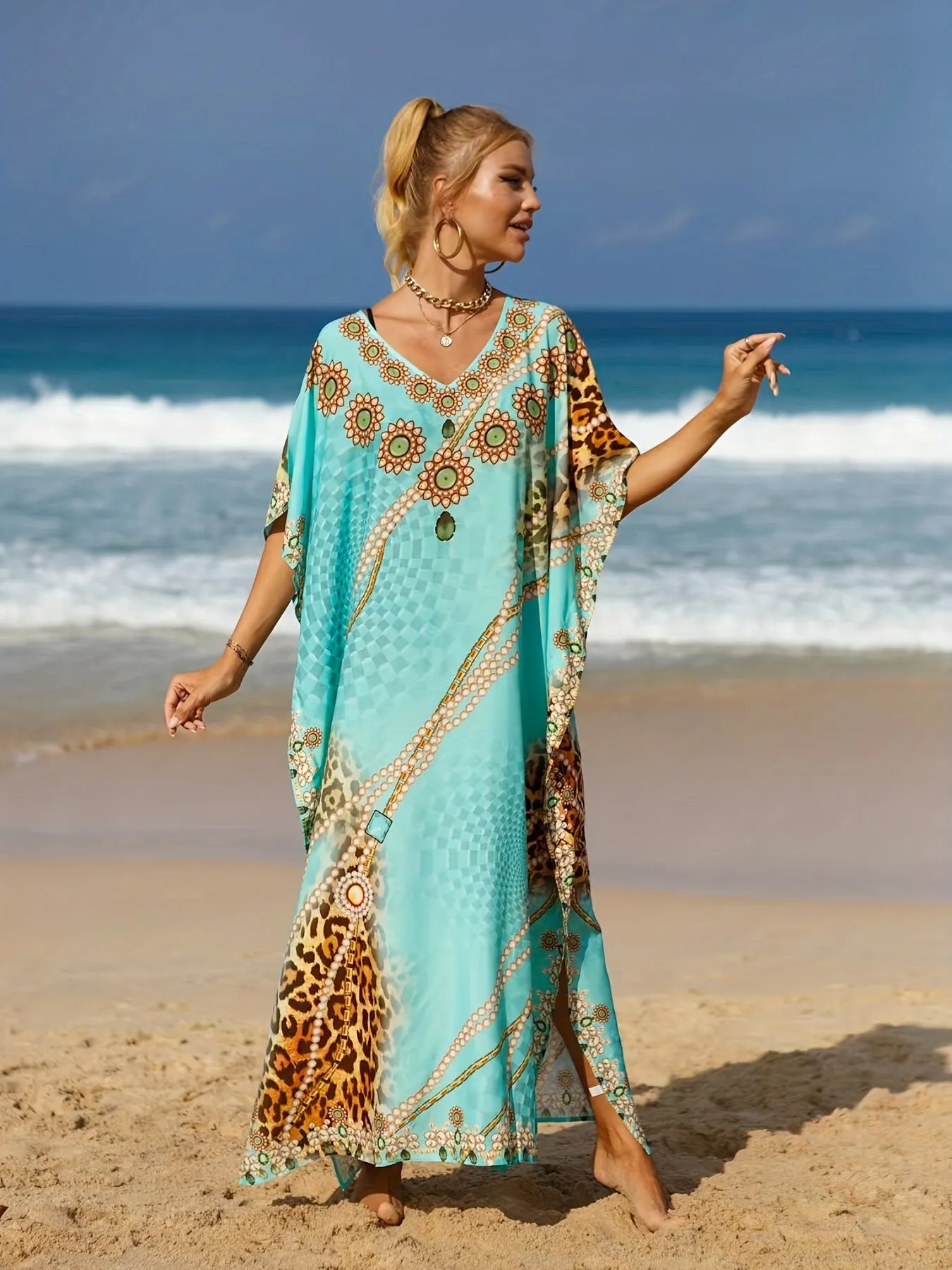 SERENA  VIBRANT TURQUOISE BEACH KAFTAN 