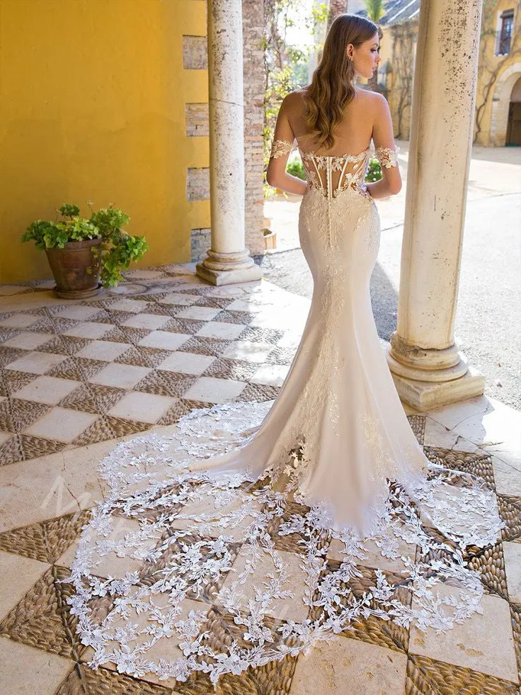Sexy Off Shoulder Sweetheart Mermaid Lace Applique Wedding Dresses, WDY0352