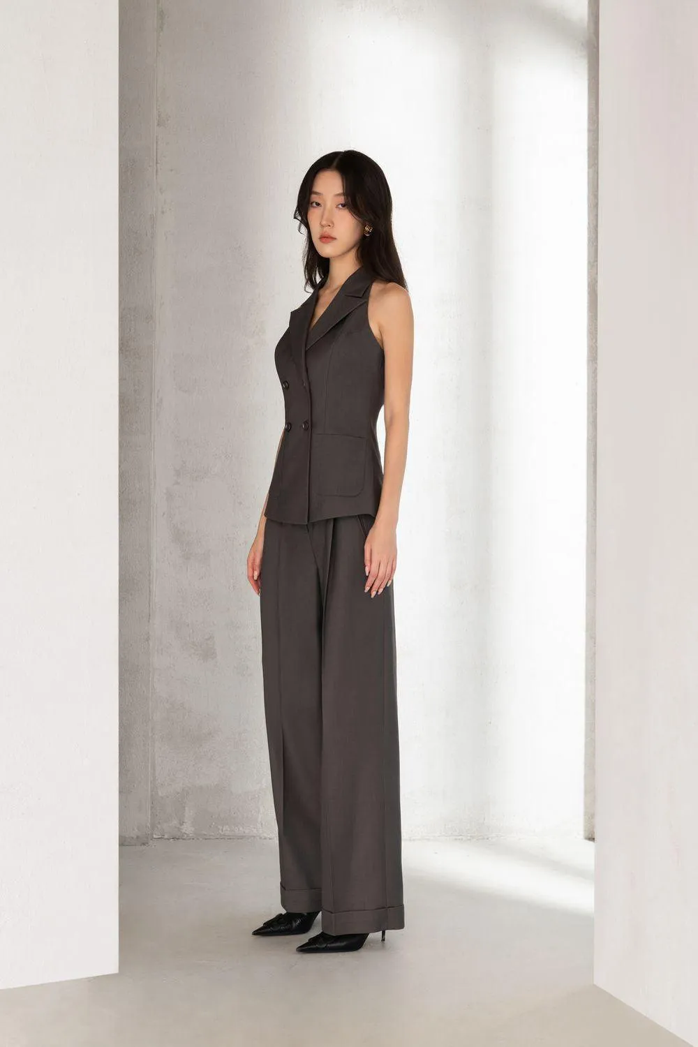 Shea Structured Double Breasted Polycotton Vest