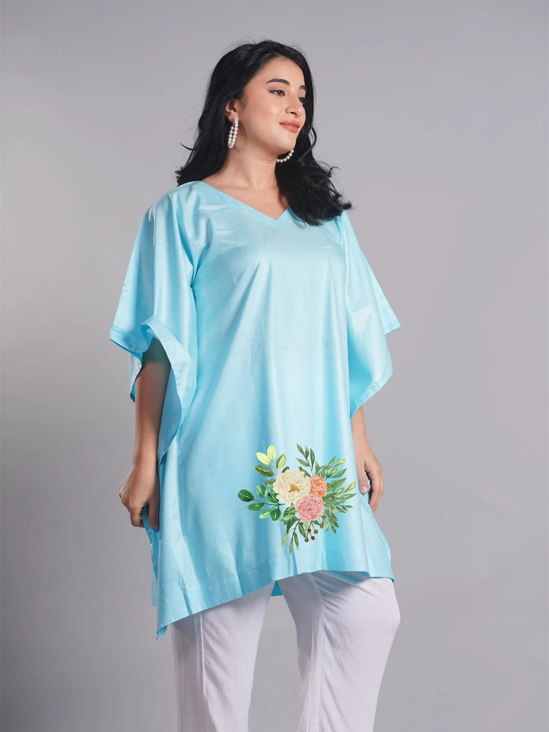 SkyBlue Rayon KaftanKurta - Ethereal