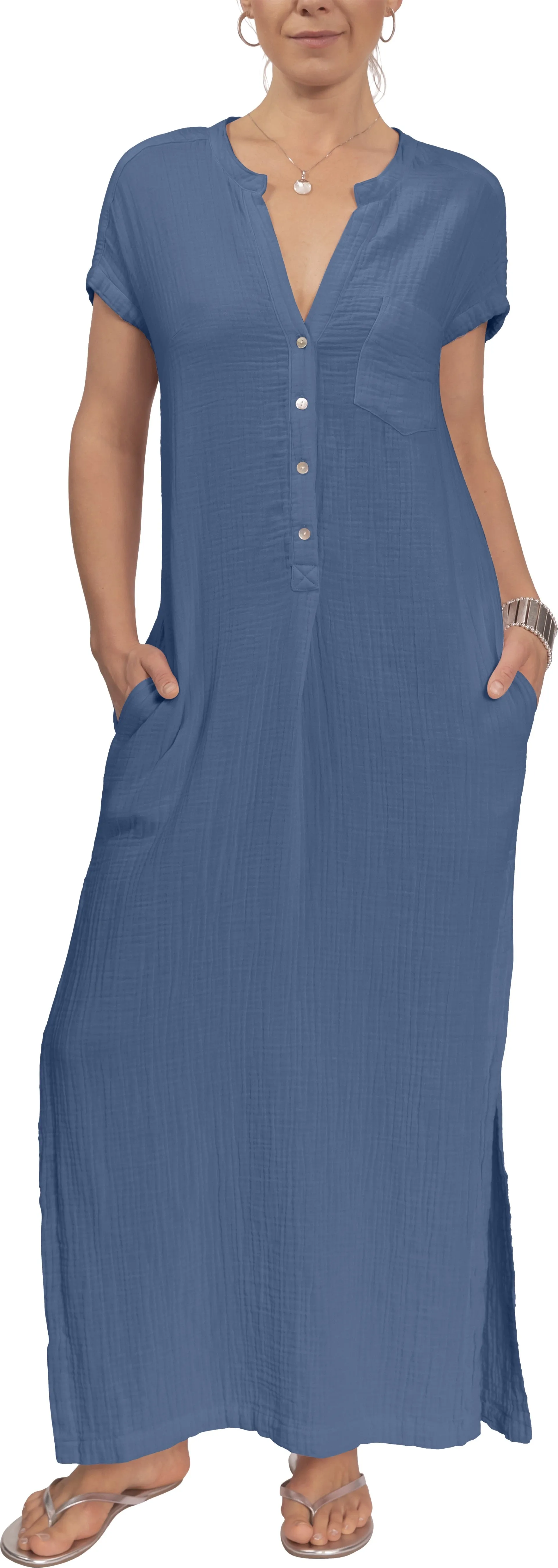 Stacey Caftan - Denim Cotton Bubble Gauze