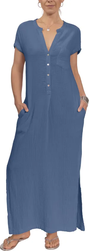 Stacey Caftan - Denim Cotton Bubble Gauze