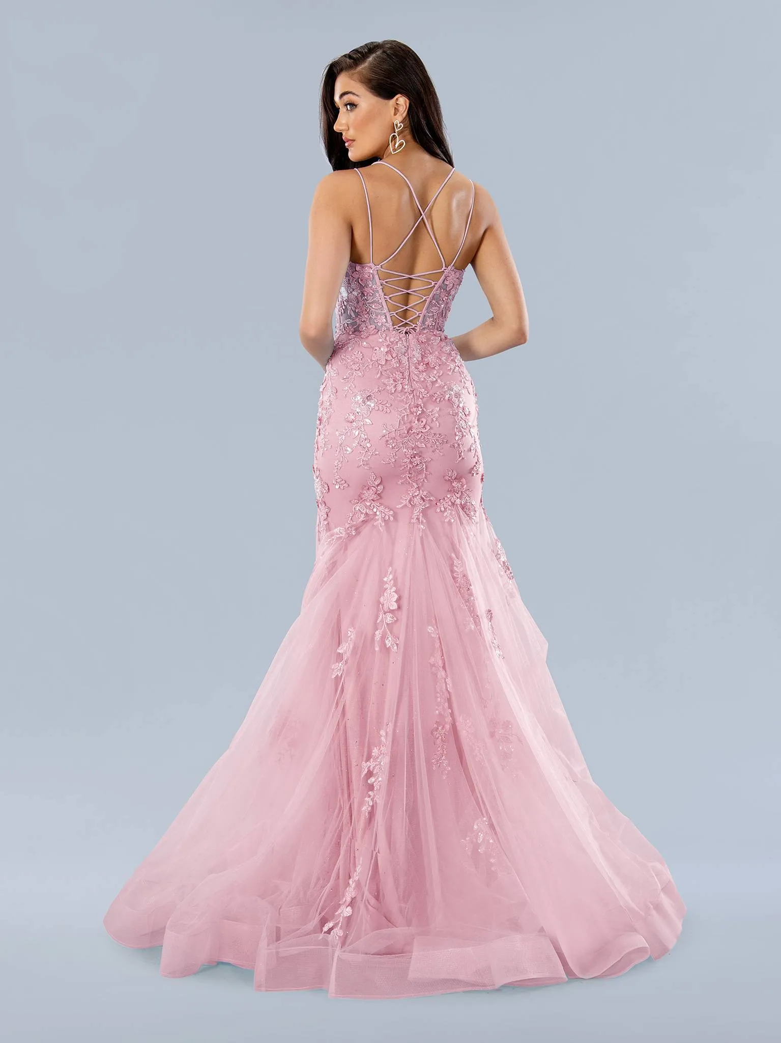 Stella Couture 24197 Size 8 Blue Sheer Corset Lace Mermaid Prom Dress Shimmer Sequin Beaded Gown