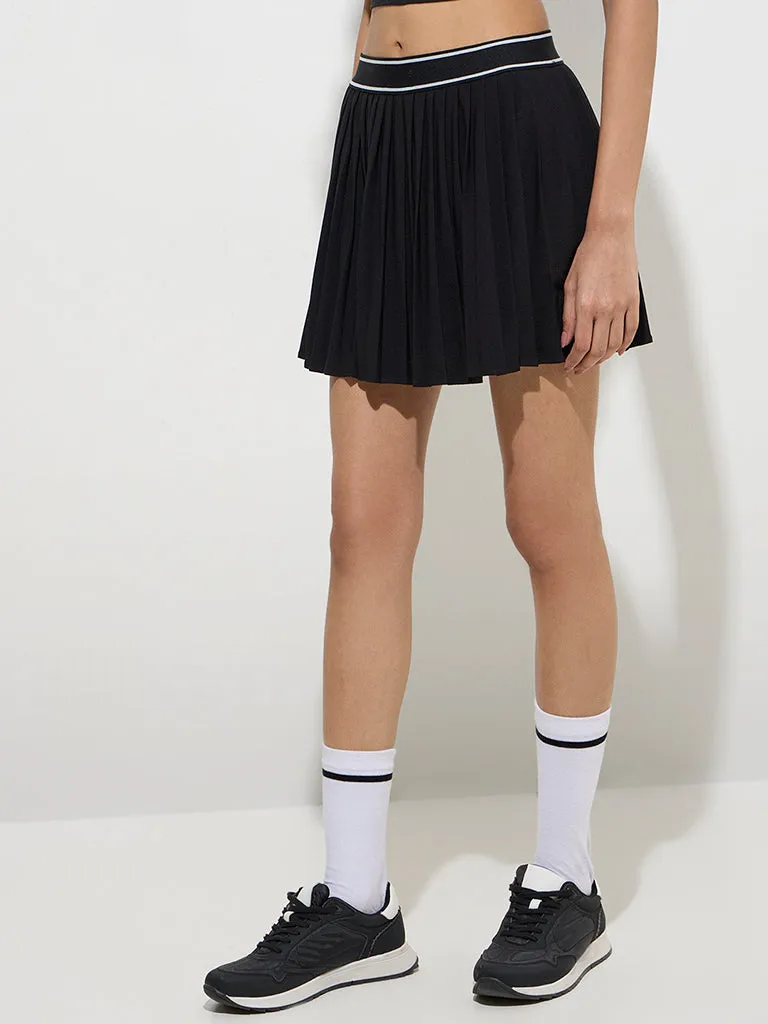 Studiofit Black Pleated High-Rise Skirt