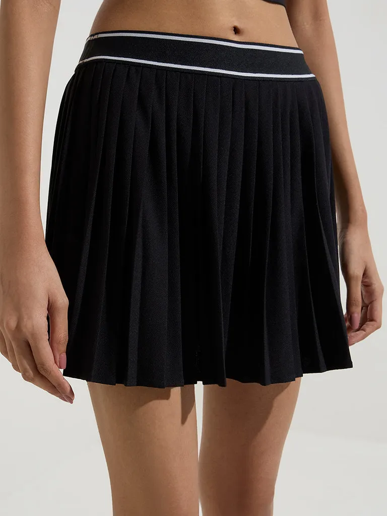 Studiofit Black Pleated High-Rise Skirt