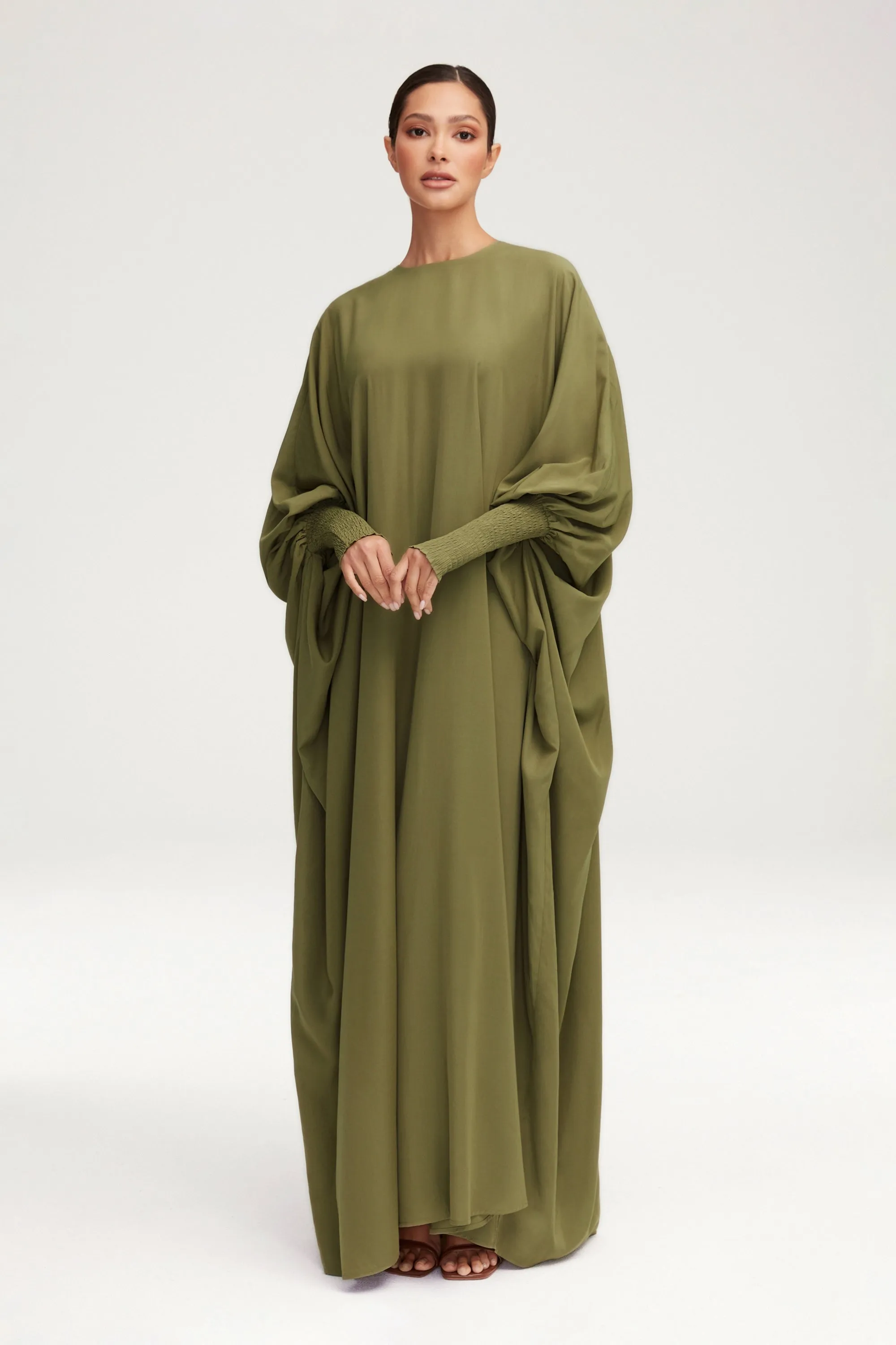 Suha Smocked Sleeve Kaftan - Olive