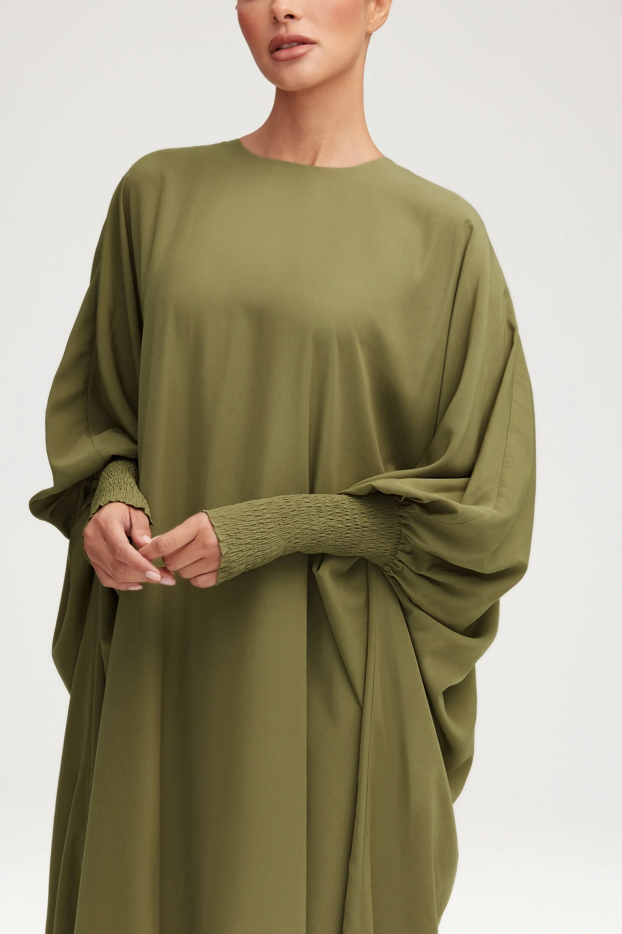Suha Smocked Sleeve Kaftan - Olive