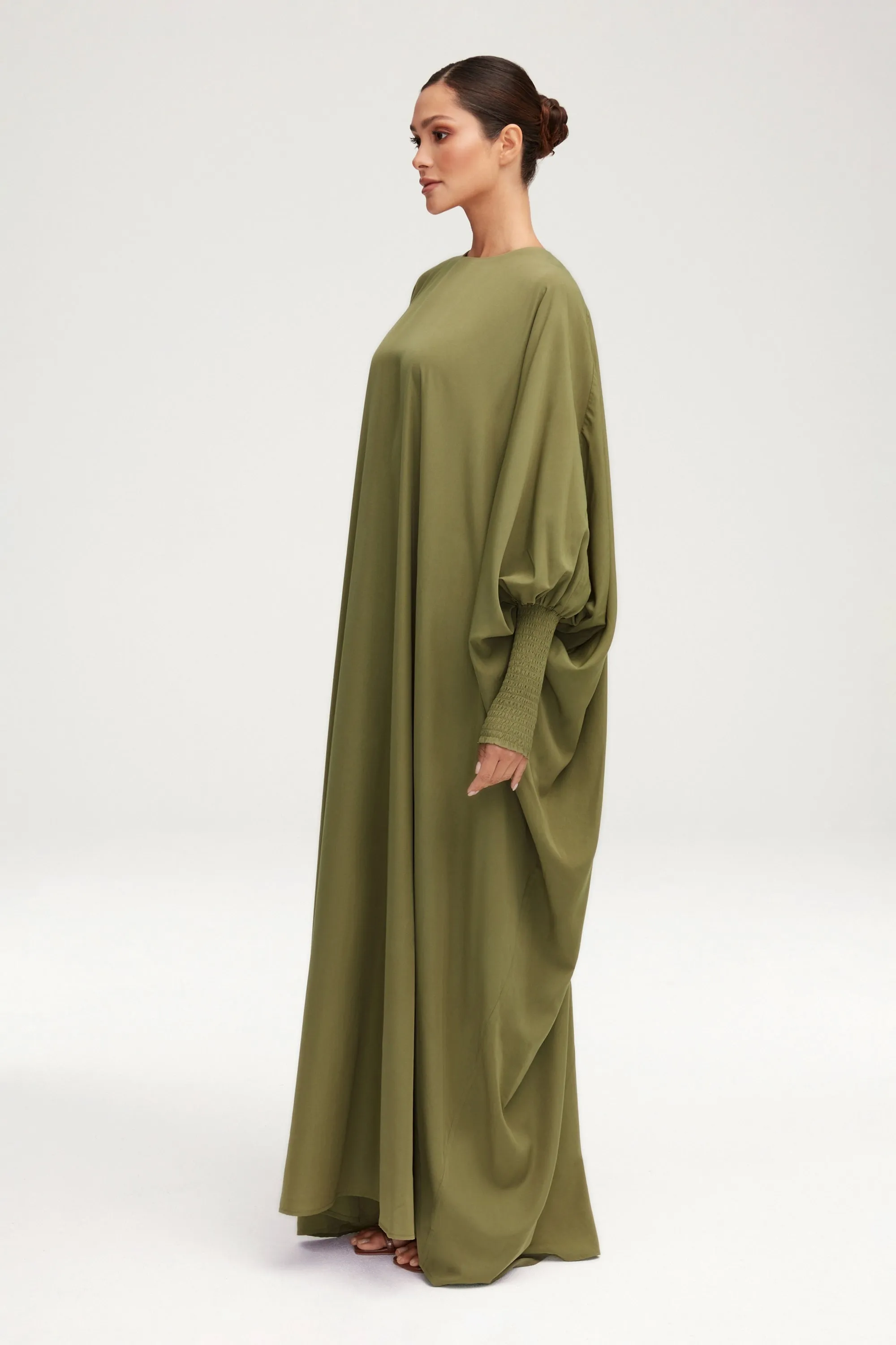Suha Smocked Sleeve Kaftan - Olive