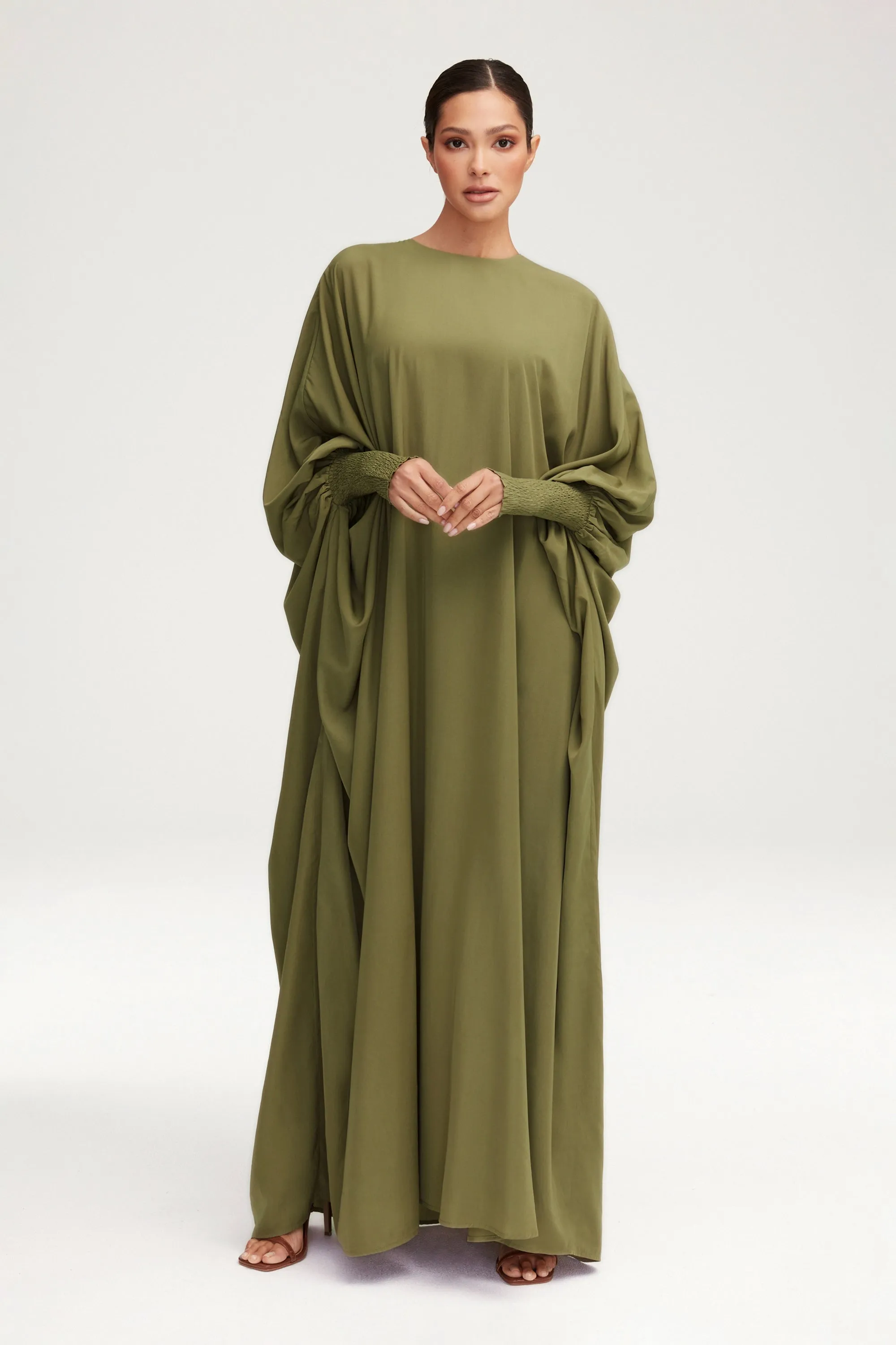 Suha Smocked Sleeve Kaftan - Olive
