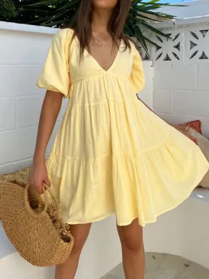 Sunshine Zippered Plunge Trendy Skater Short Dress