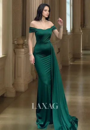 Tube Top Sleeveless Pleated Party Gowns Off-Shoulder Sweep Train Mermaid Prom Dress