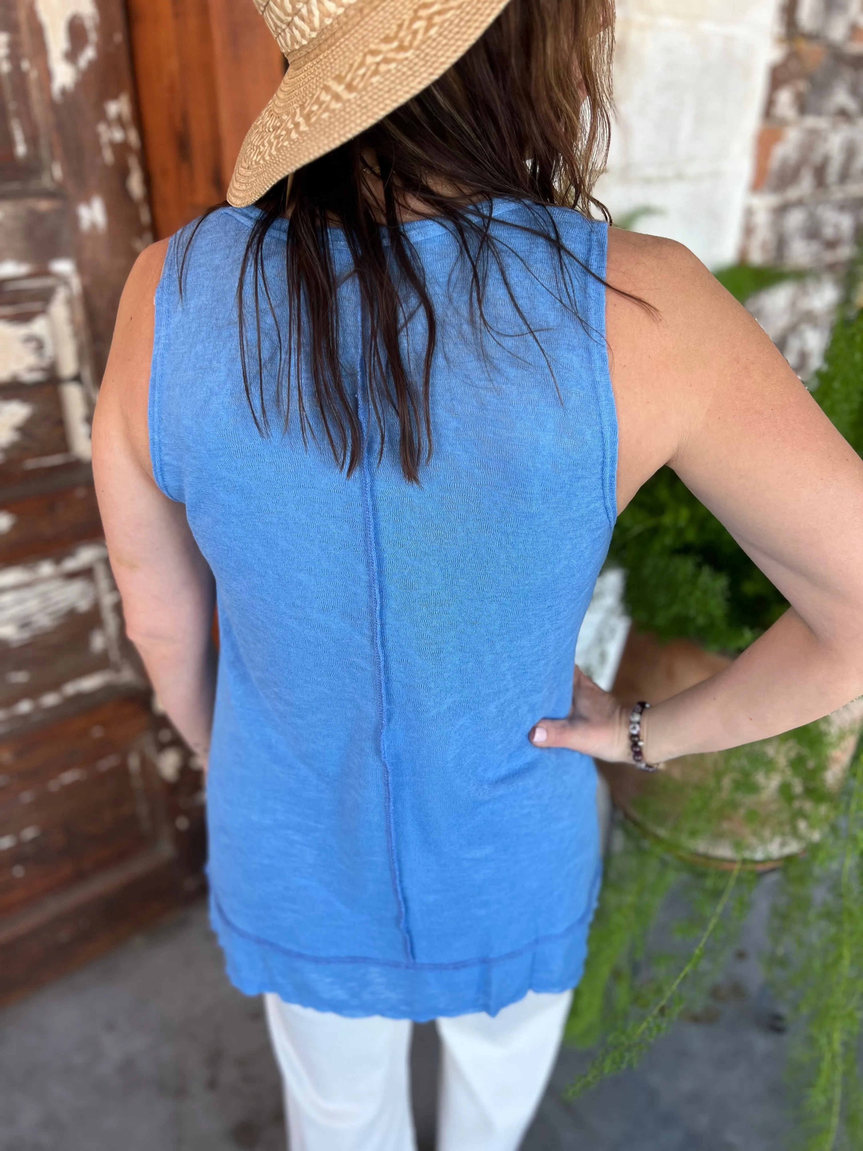 V Neck Hacci Slub Material Swing Tank