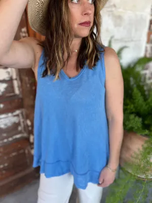 V Neck Hacci Slub Material Swing Tank