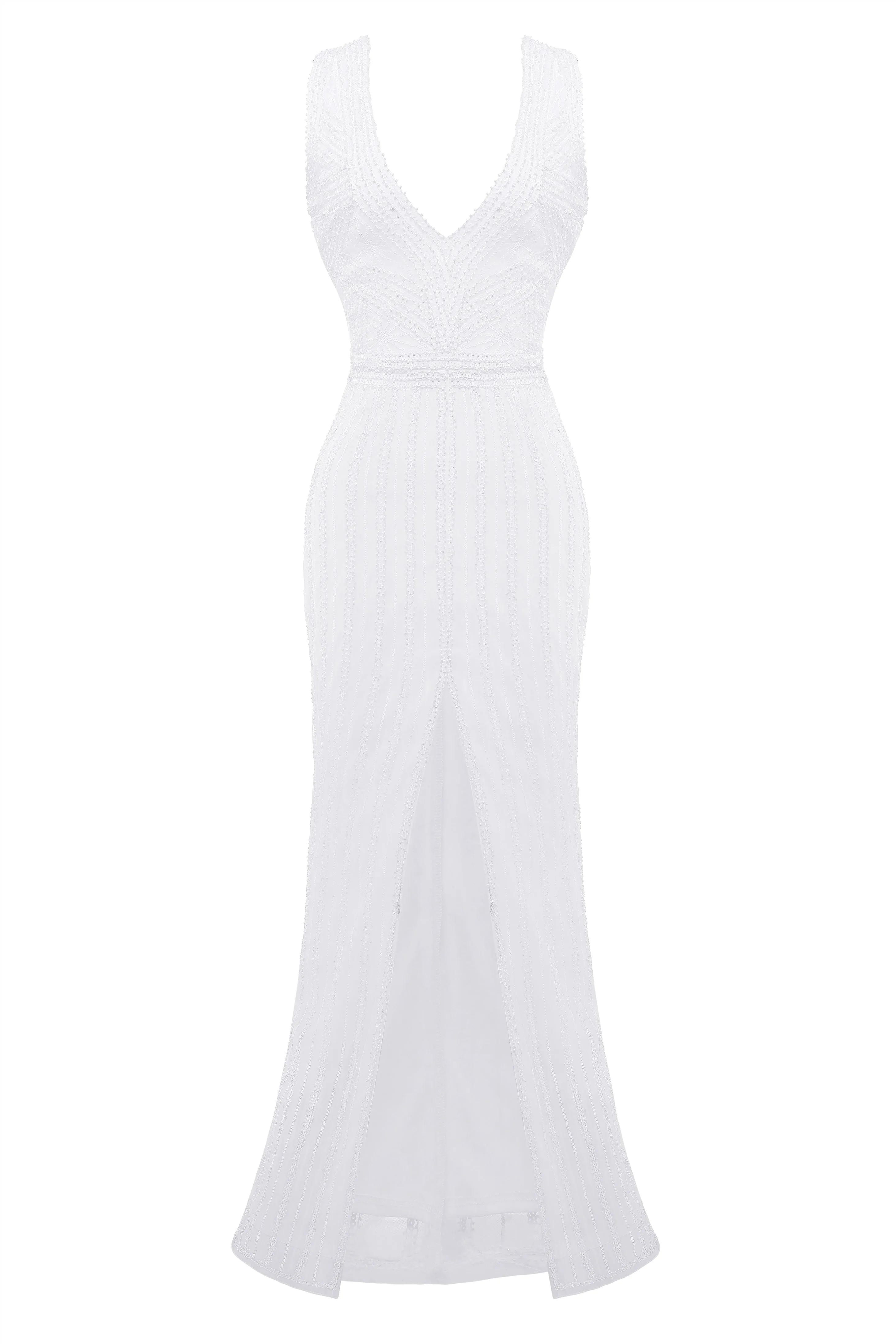 V Neck Sequin Frontal Slit Dress