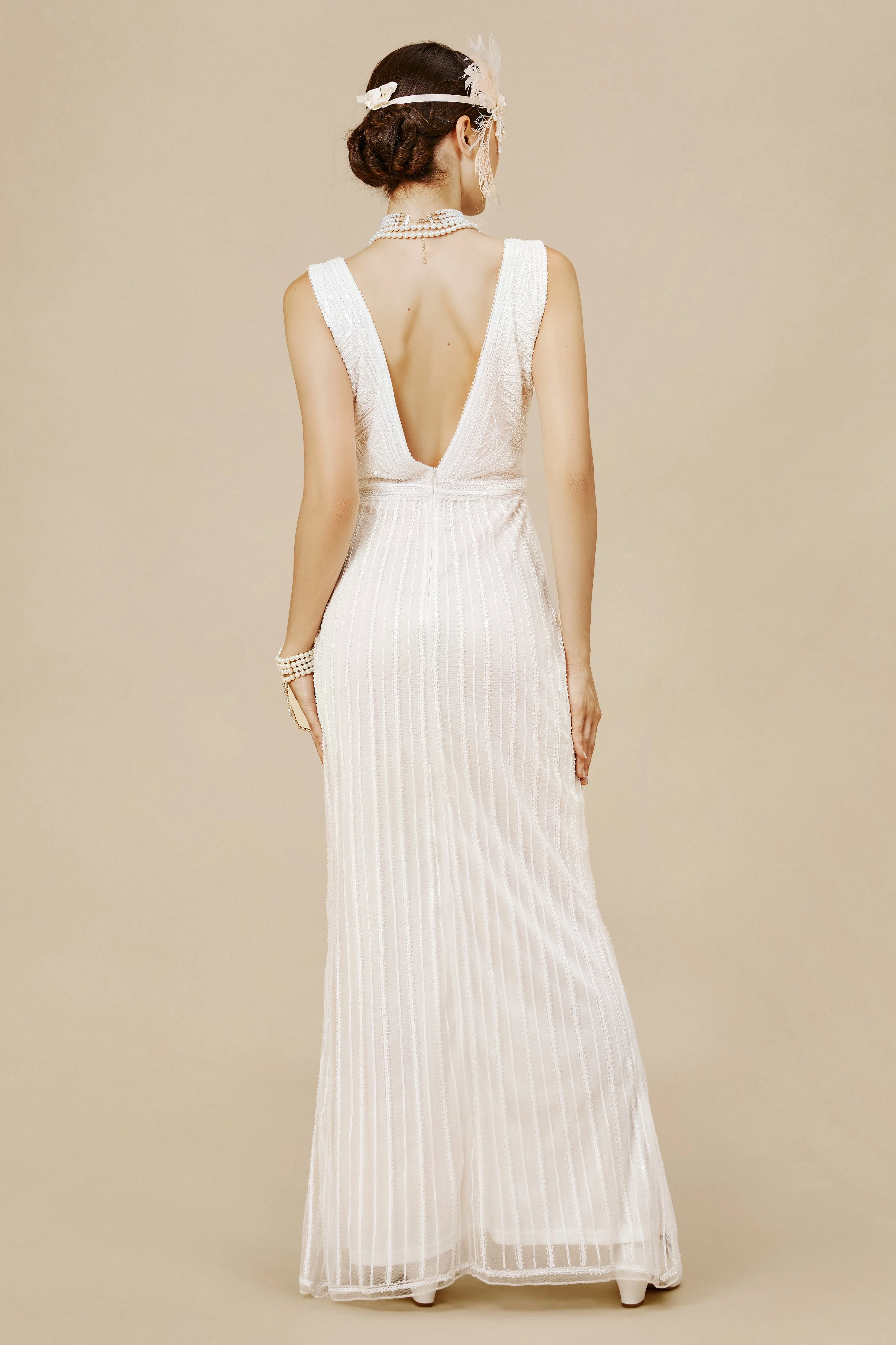 V Neck Sequin Frontal Slit Dress