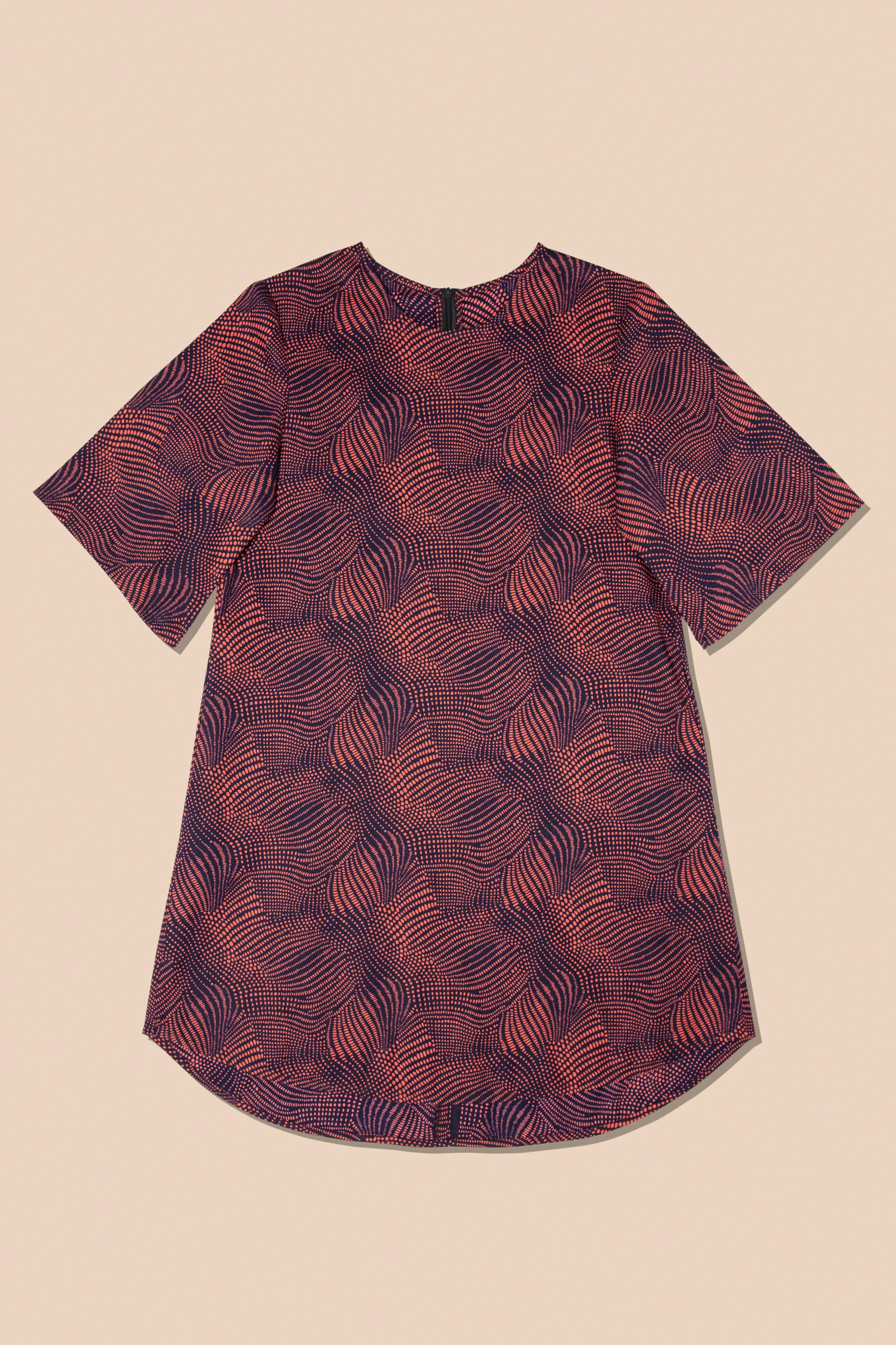 Vele Shift Cotton Dress in Sunset Waves Print