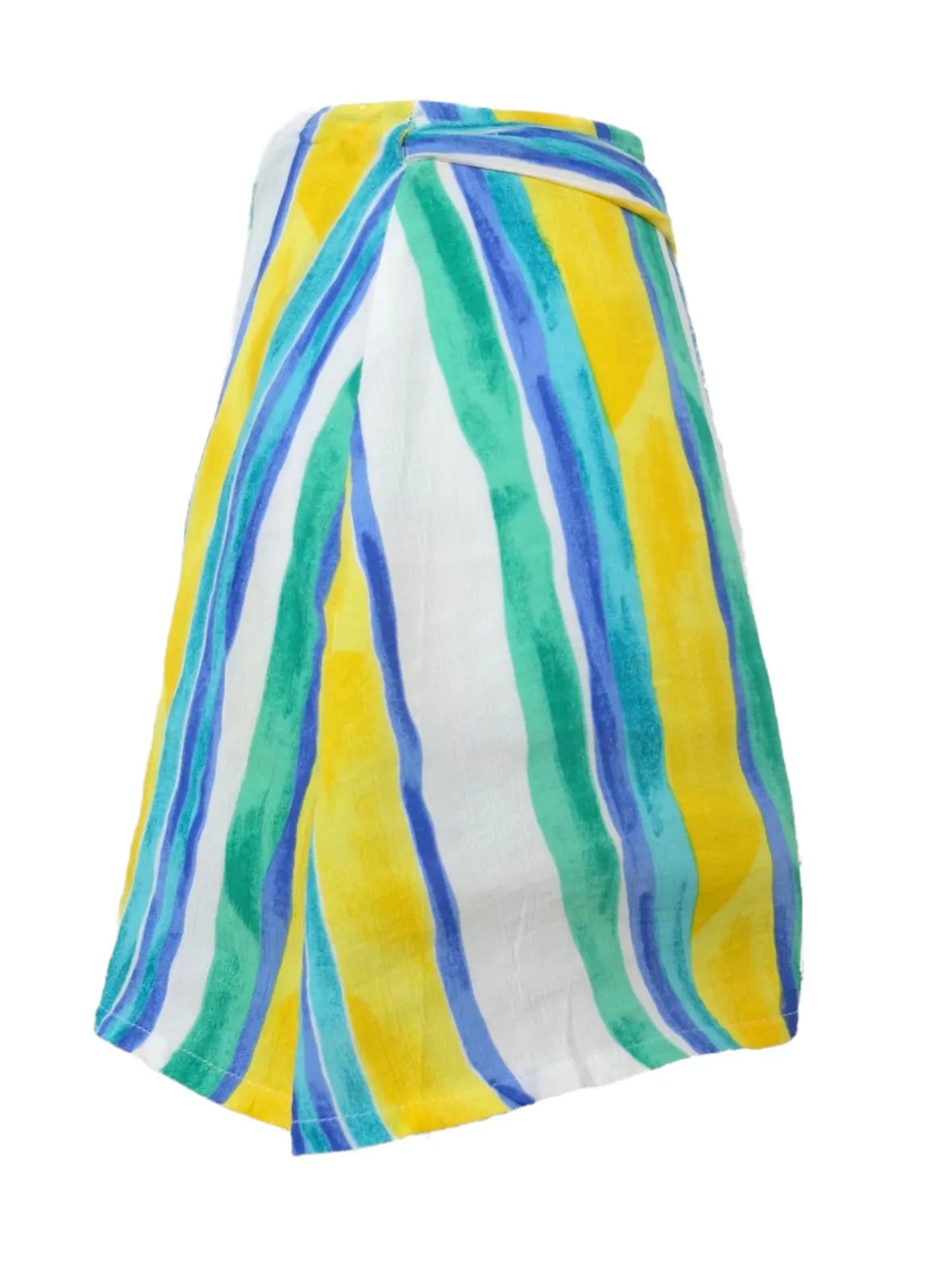 Vintage 80s Bohemian Beachy Festival Style Striped Sarong Wrap A-Line Flowy Mini Skirt | Size XXS